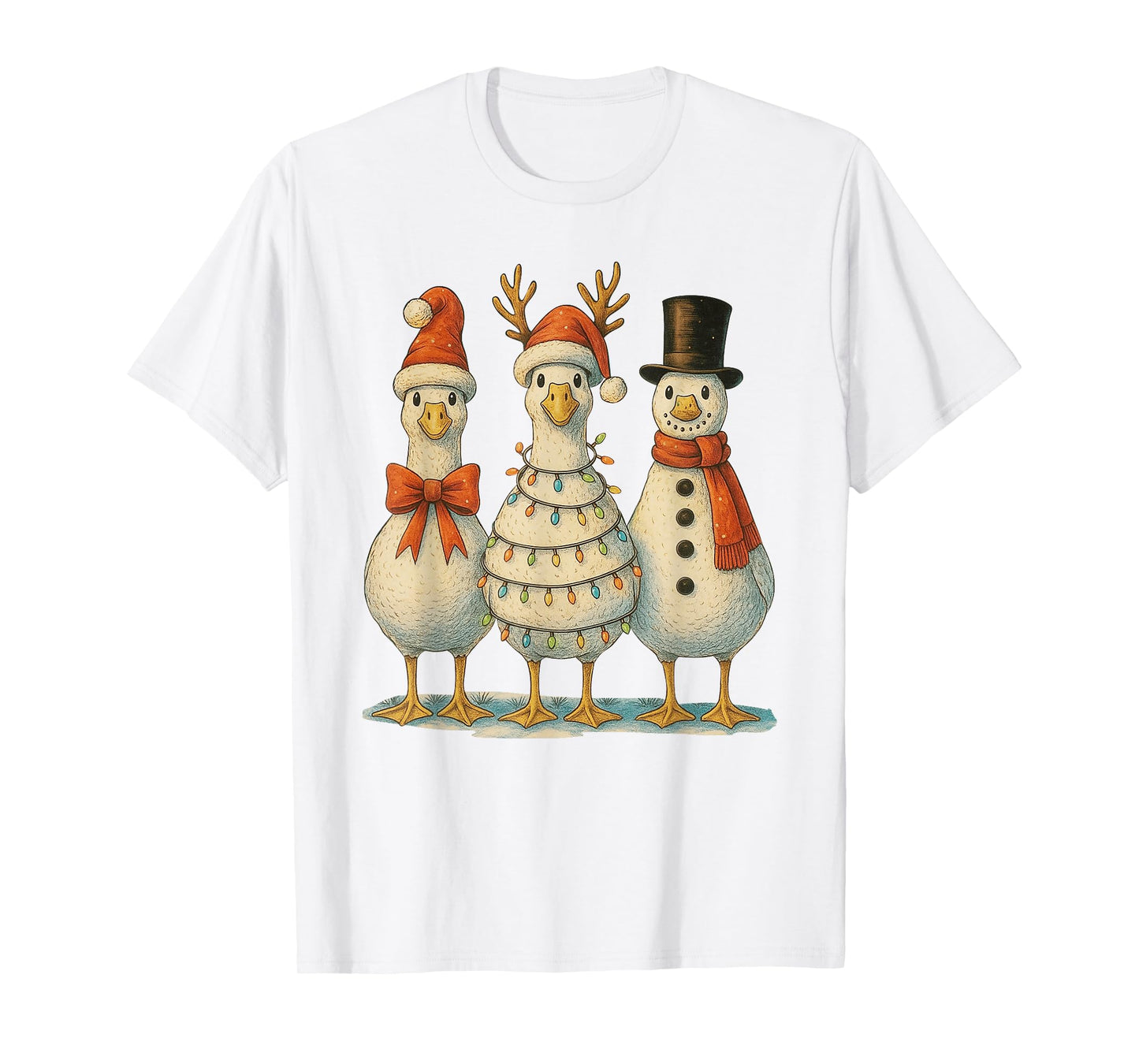 Fun Christmas Goose Santa Reindeer Snowman Goose Silly Goose T-Shirt