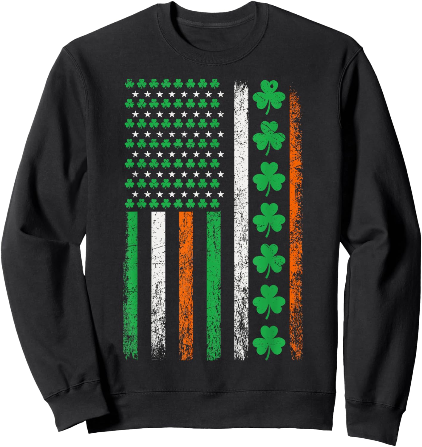 American Flag St Patricks Day Vintage Irish Lucky Shamrocks T-Shirt - Sweatshirt | Black