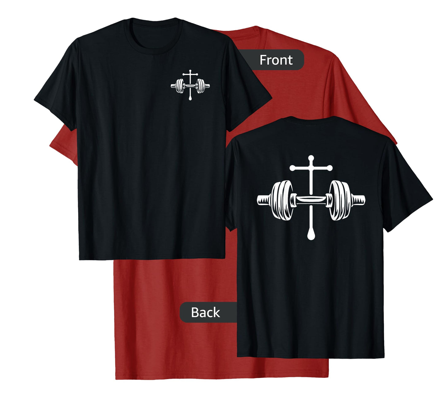Christian Gym Cross Legend Workout Front Back Dumbbell Logo T-Shirt