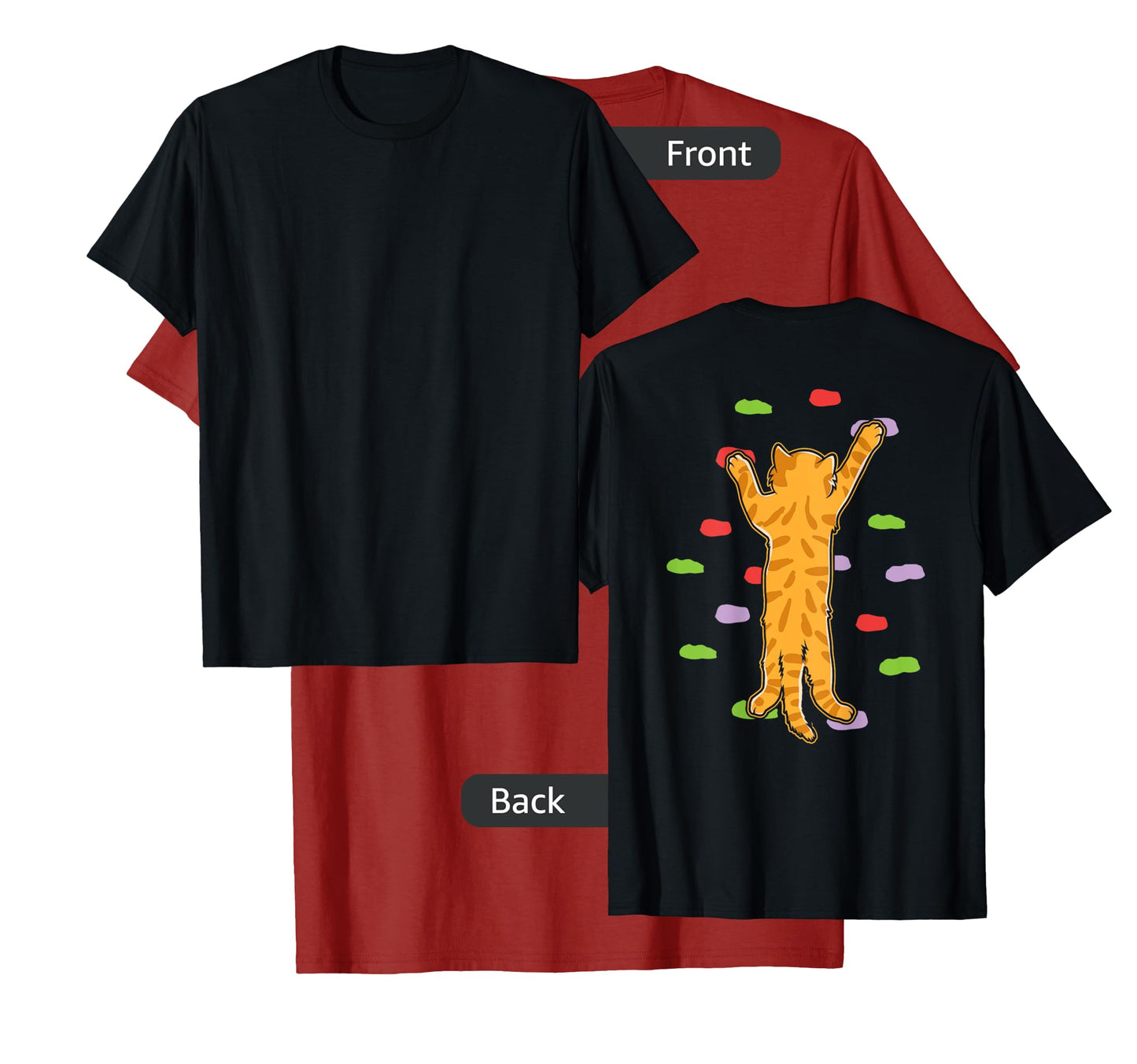 Funny Cute Bouldering Rock Climbing Cat (print on back) T-Shirt for Men Women Girls Kids