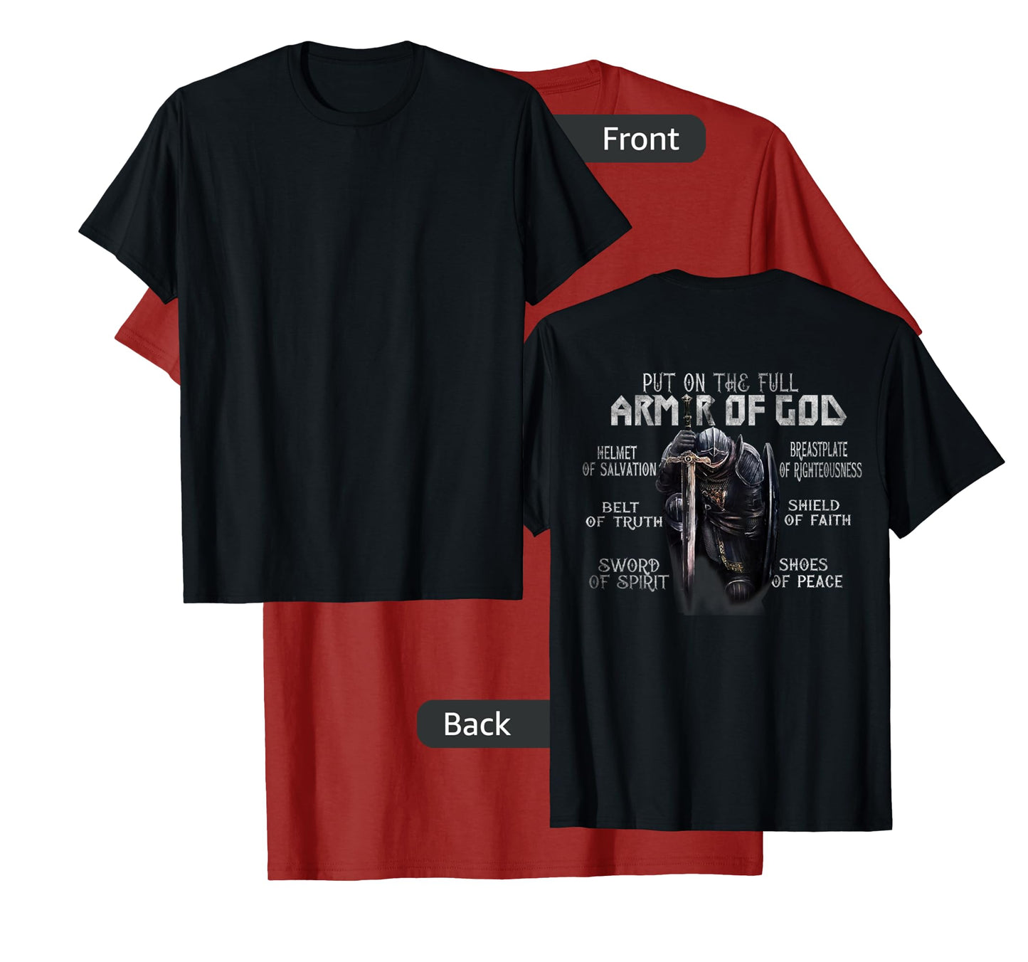Put On The Full Armor Of God, Bible Verse Religious (Back) T-Shirt