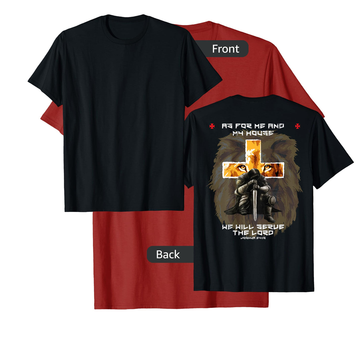 Religious Bible Verse Saying Lion Cross Christian Back Print T-Shirt