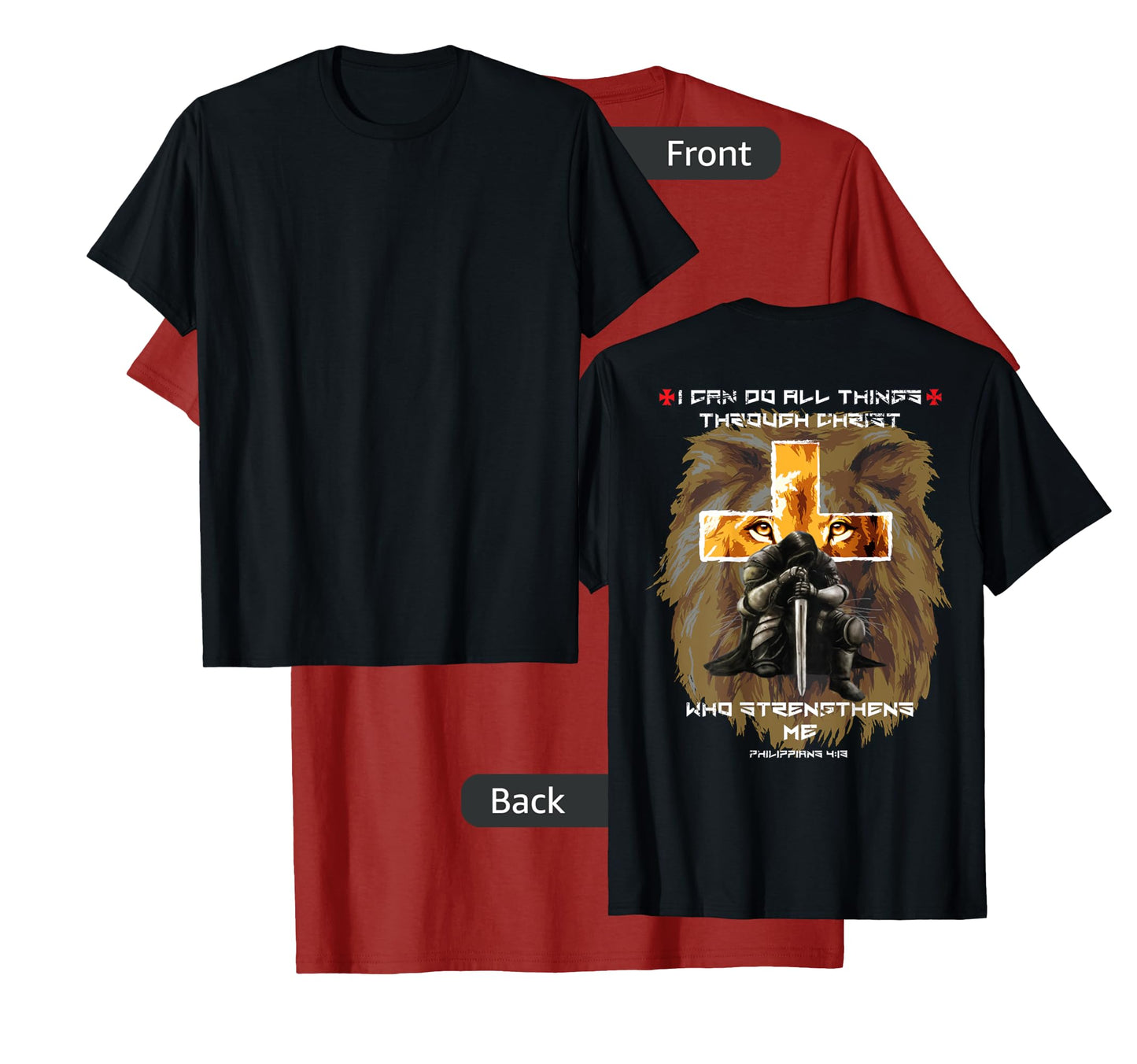 Back Print Bible Verse Gifts Men Dad Christian Lion Cross T-Shirt