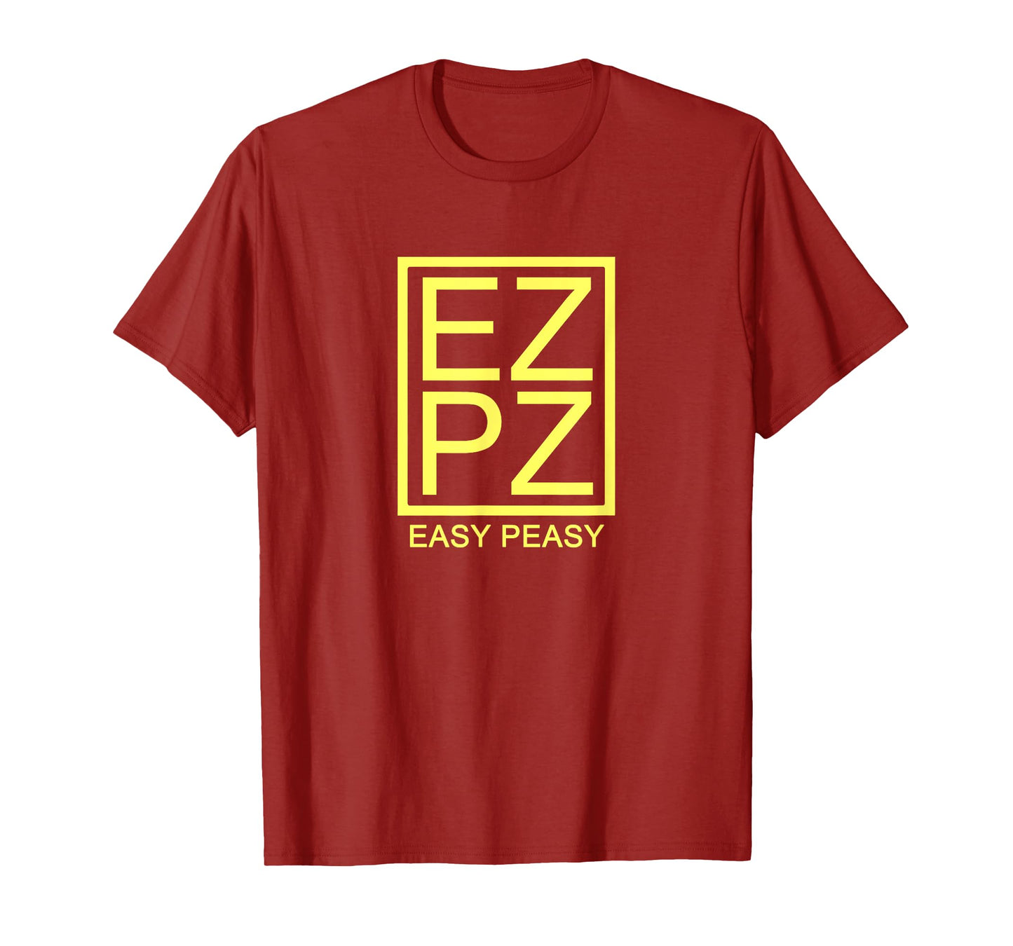 Out N' Away Men's Easy Peasy Funny Acronym EZPZ Humoristic Novelty Typography T-Shirt - Black, Small - Minimalist Square Box Design, Hilarious Meme Slogan