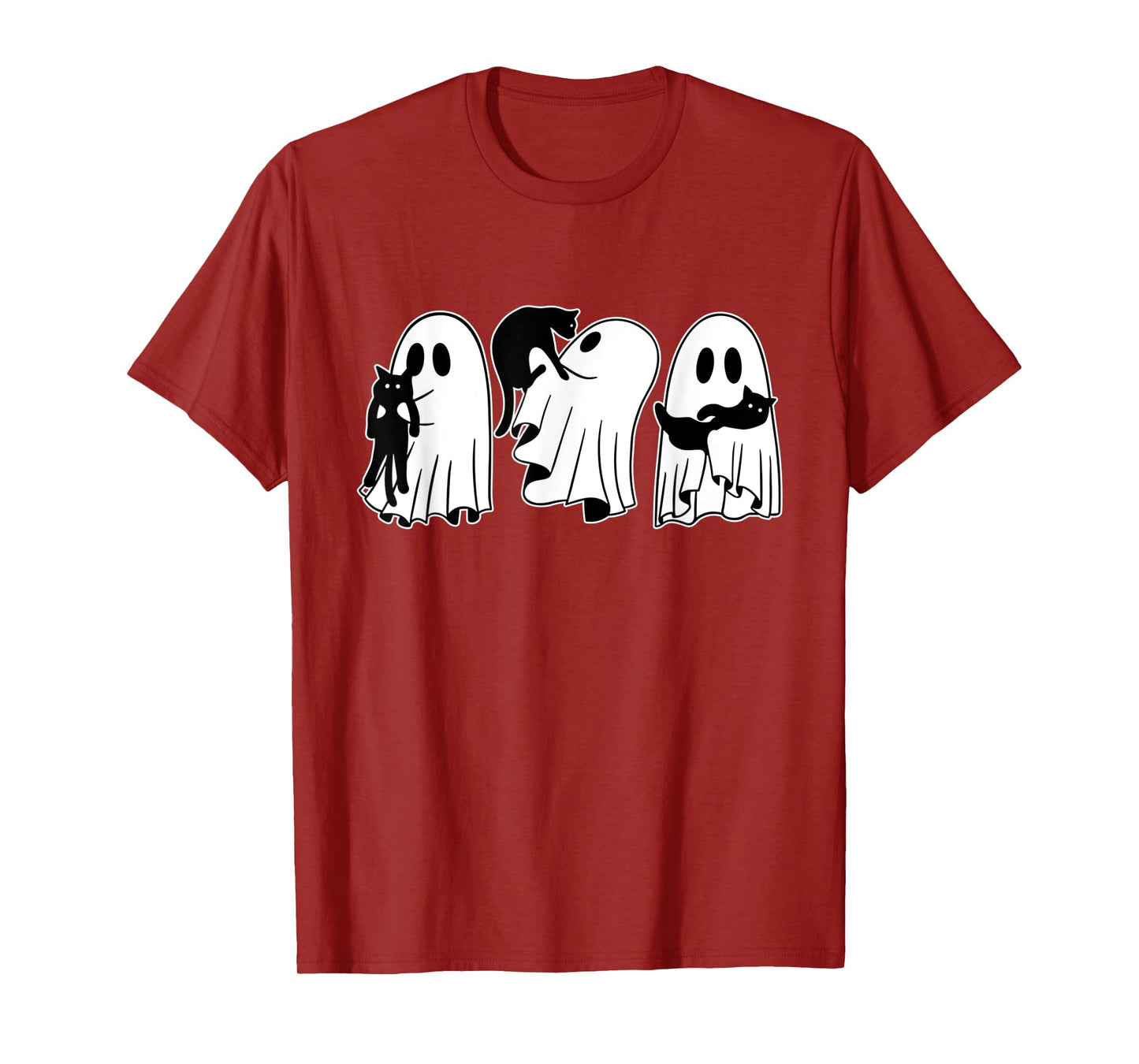 Ghost Holding Black Cat Funny Halloween Cat Lovers Women Tee T-Shirt