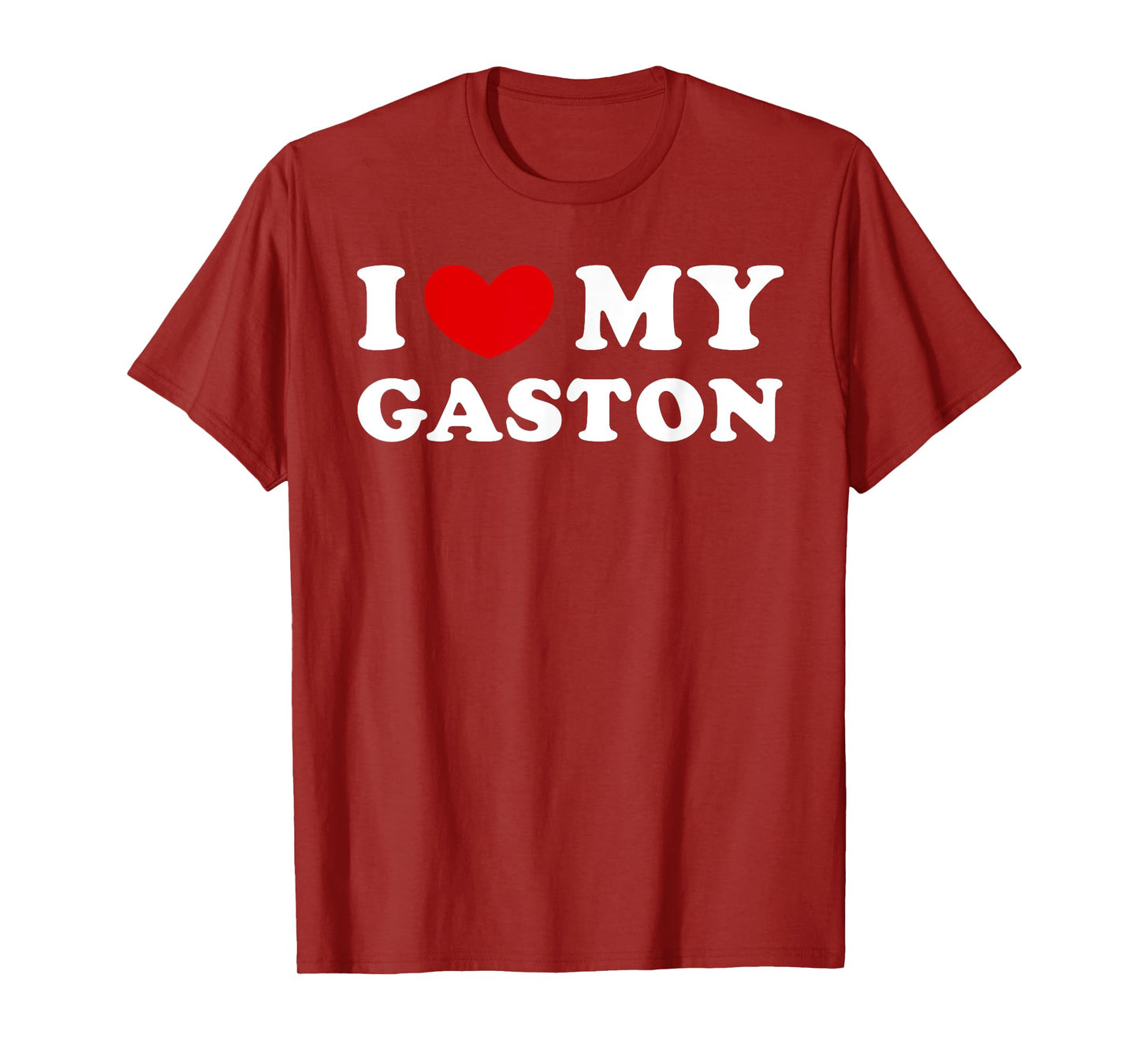Personalized For Gaston & Friends I Love My Gaston, I Heart My Gaston Unisex-Adults Black Cotton Blend Short Sleeve T-Shirt