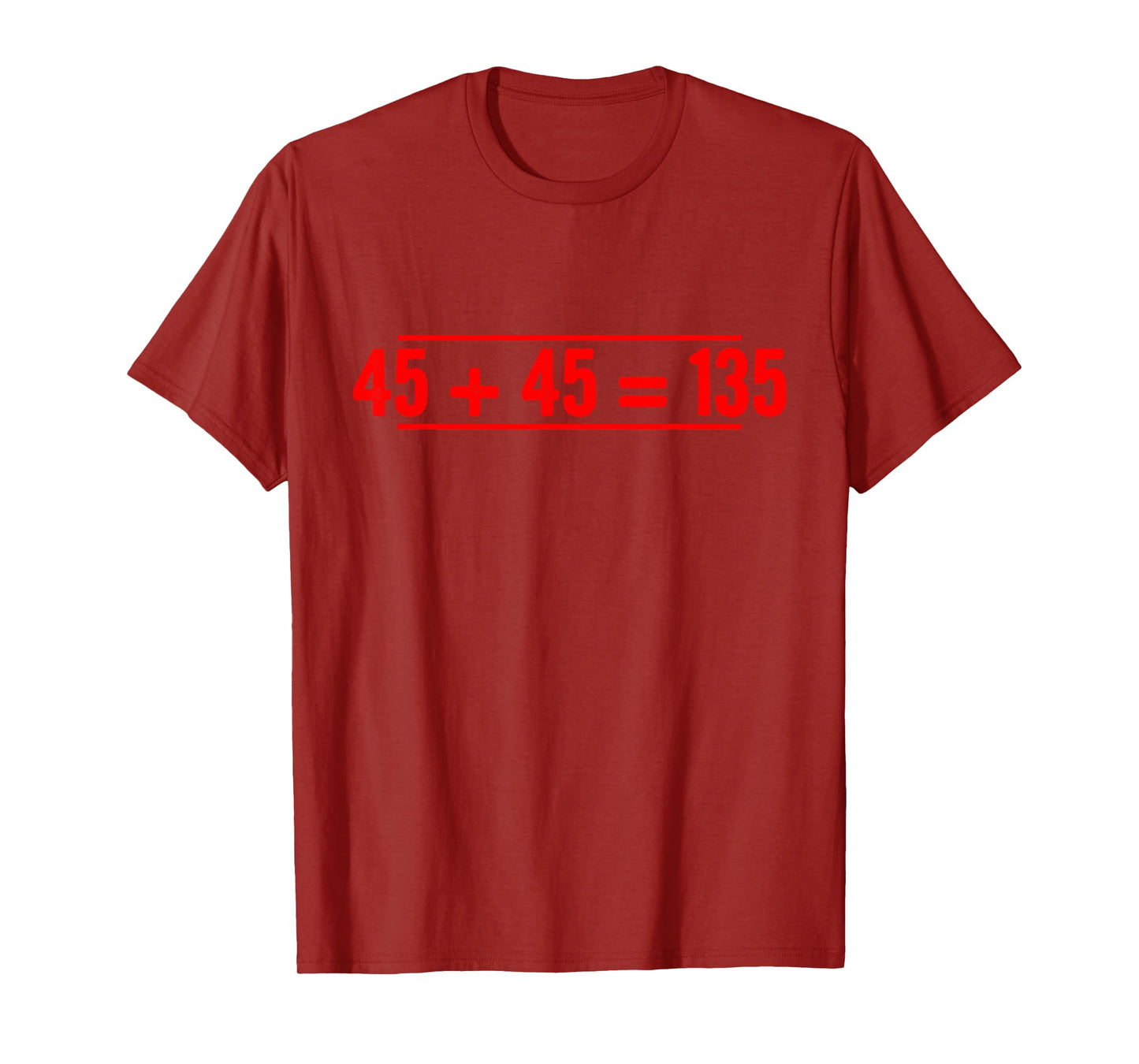 Gym Training FH Black T-Shirt - Unisex, Classic Fit, Short Sleeve, Small, Crew Neck, Modern Lightweight, Sports, Vacation, Lightweight, 45 Pounds plus 45 pounds equals 135 Pounds