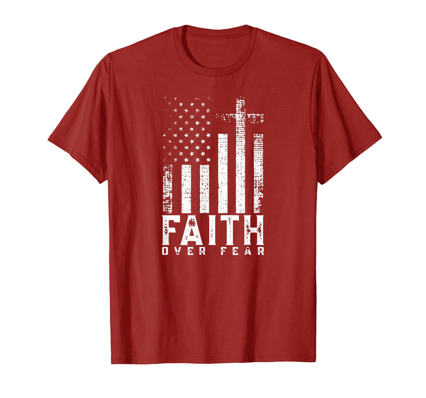 Faith Over Fears Cool Christian Cross American USA Flag Gym T-Shirt for Women Men