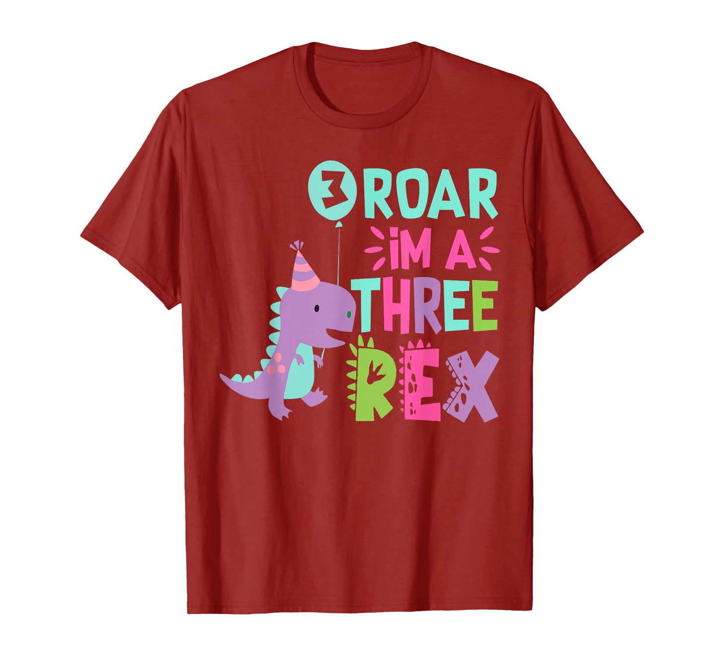 Roar I'm A Three Rex Birthday Girl Dinosaur Lover 3 Year Old T-Shirt