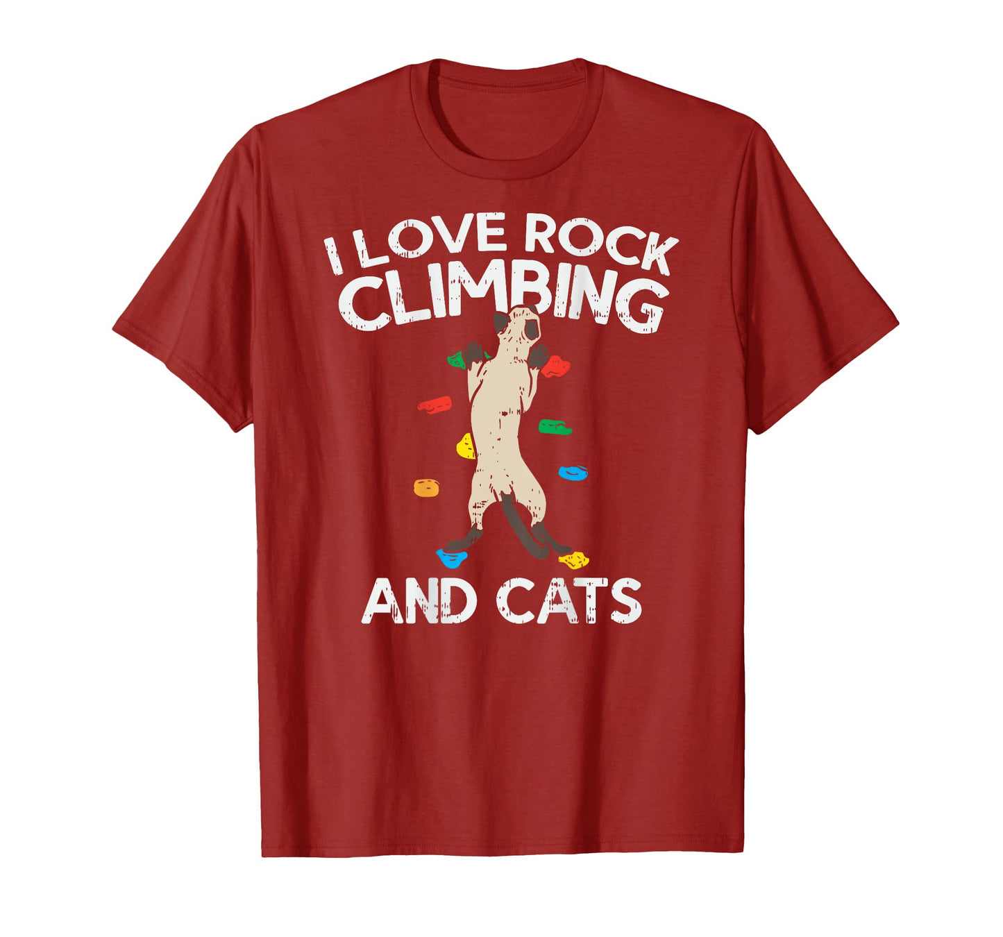 I Love Rock Climbing & Cats (on back) Cute Climbing T-Shirt