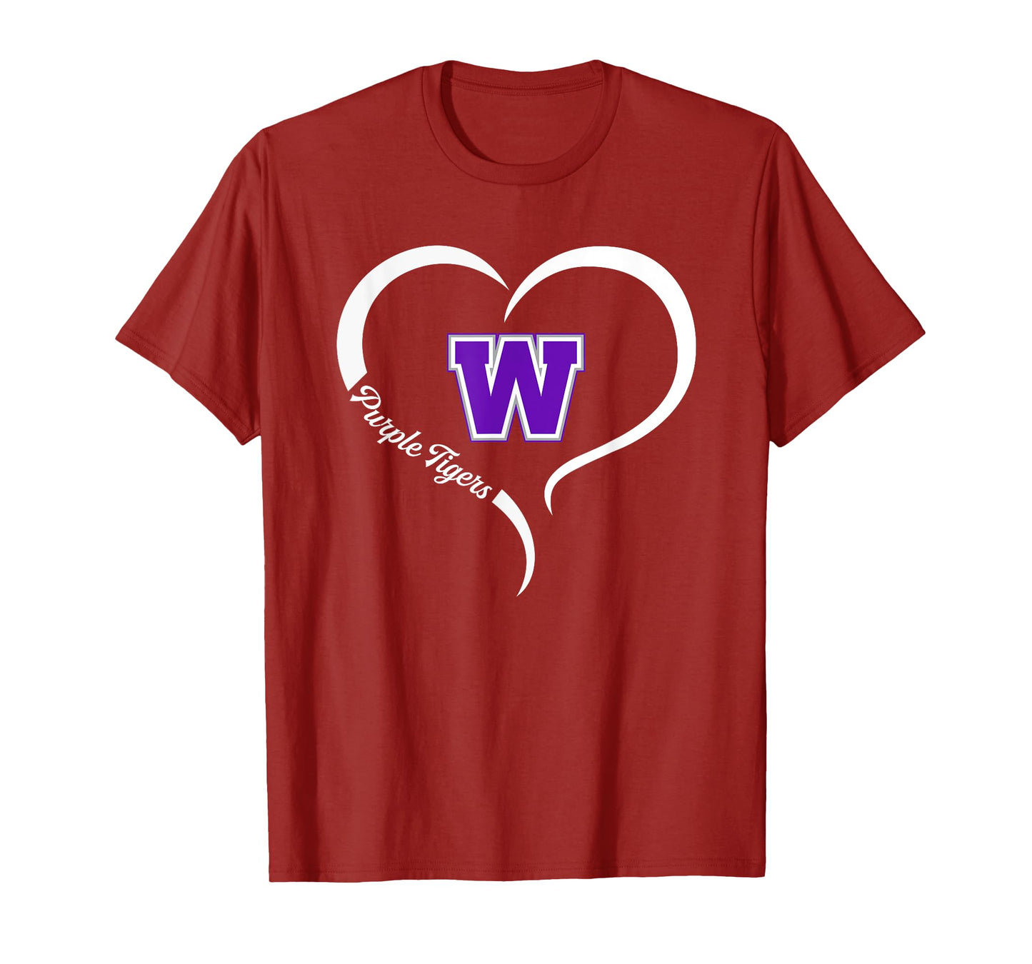 Watertown Purple Tigers Logo Half Heart Slogan HS T-Shirt