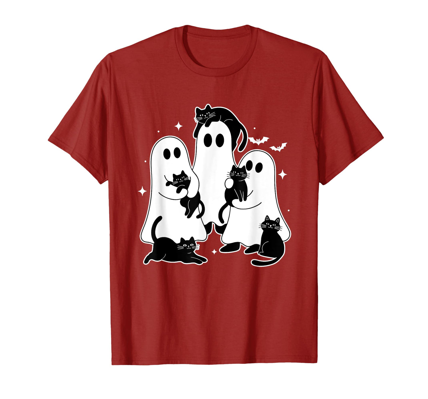 Ghost Holding Black Cat Halloween Black Cat Lover Cat Mom T-Shirt