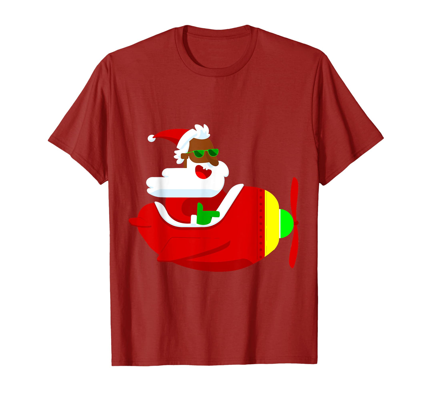 Christmas Aviator Airplane Pilot African Santa Funny Black T-Shirt