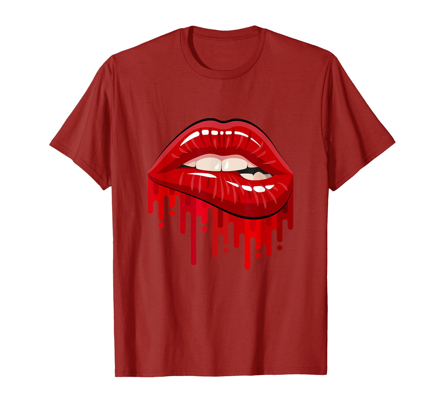Cool Men's Women's Bold Red Biting Lips Graphic Short Sleeve T-Shirt