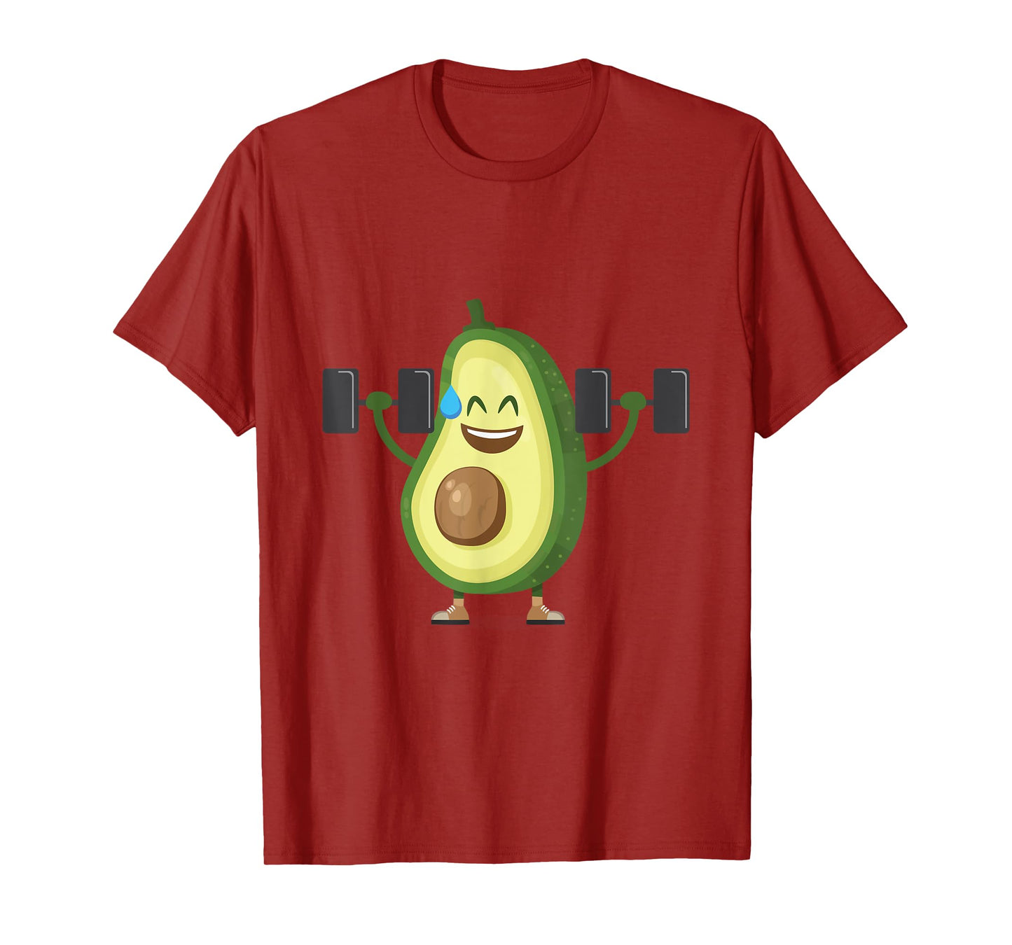 Happy Avocado Lifting Weights Workout, Funny Cartoon T-Shirt