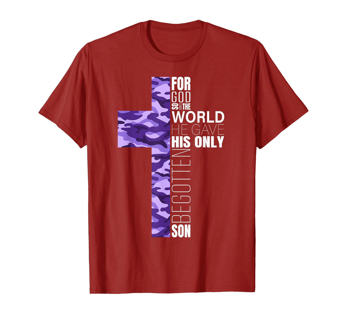 Cute Purple Camo Christian Cross Gifts Women Men Kids Verse T-Shirt