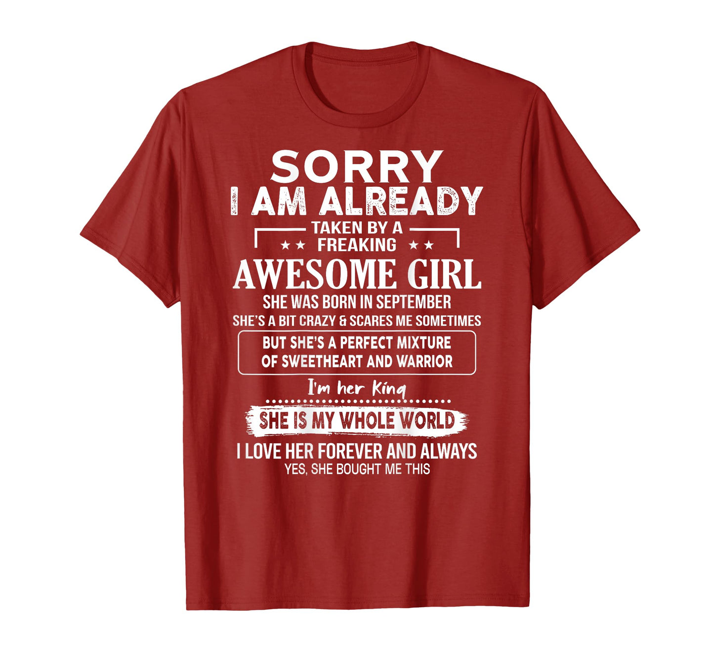 Sorry I Am Already Taken By A Freaking Awesome Girl (BACK) T-Shirt