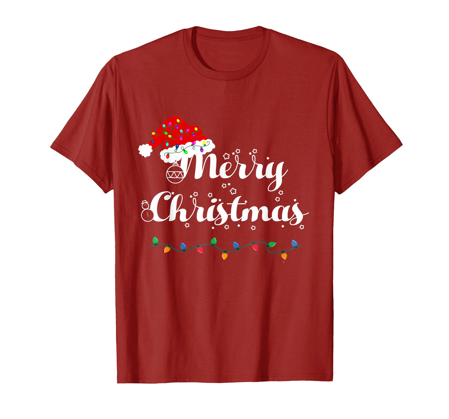 Merry Christmas Lights Red Santa Hat Xmas Family T-Shirt