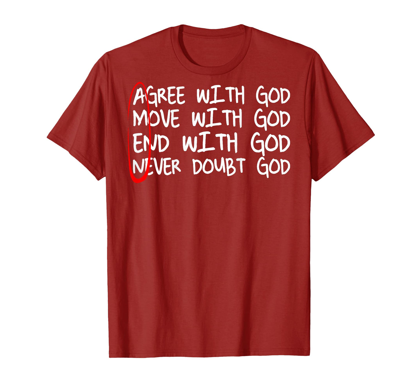 Amen Agree With God Move With God End With God (on back) T-Shirt