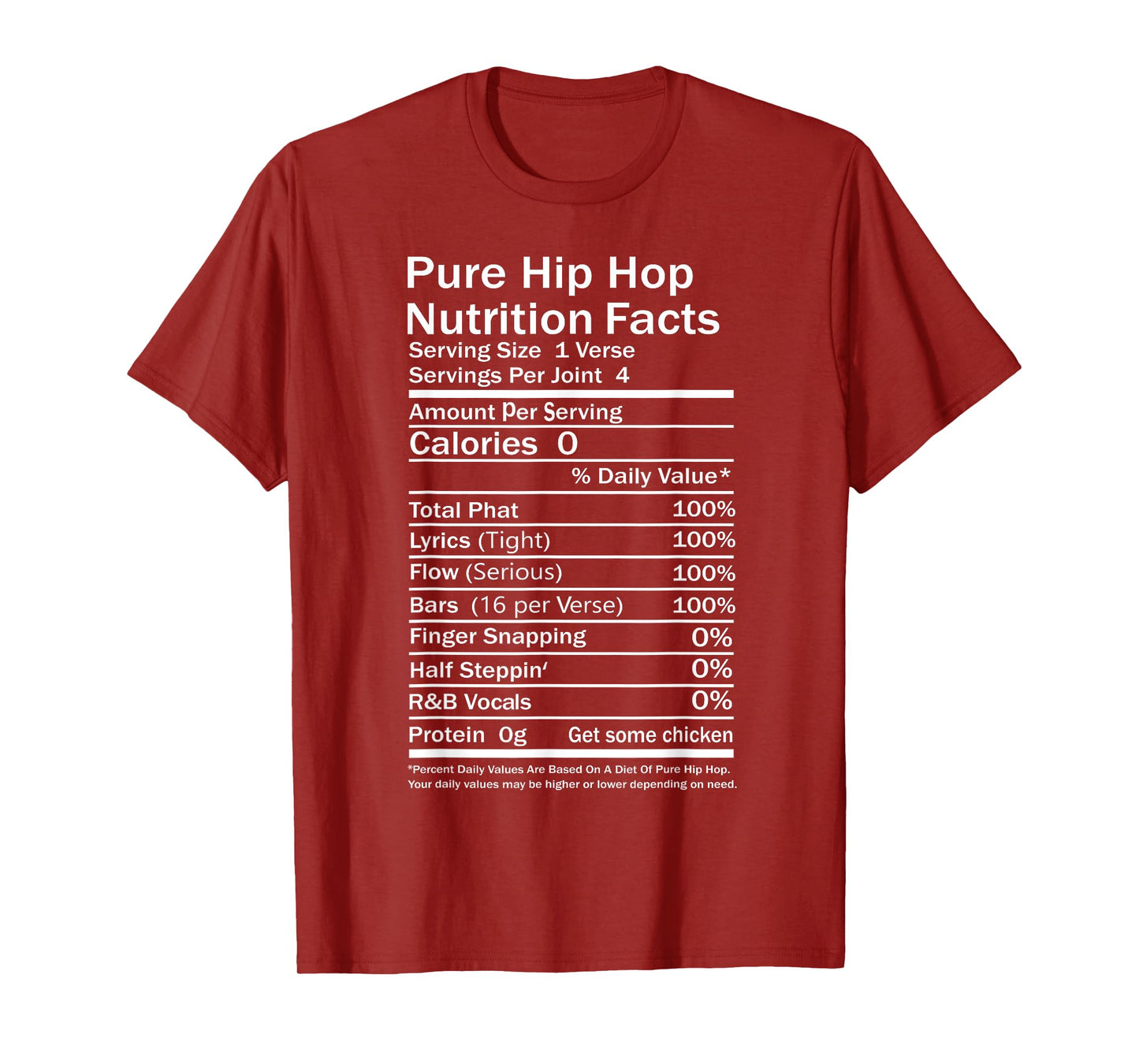 Hip Hop Nutrition Facts Concert Rap Music Joke Party Casual T-Shirt