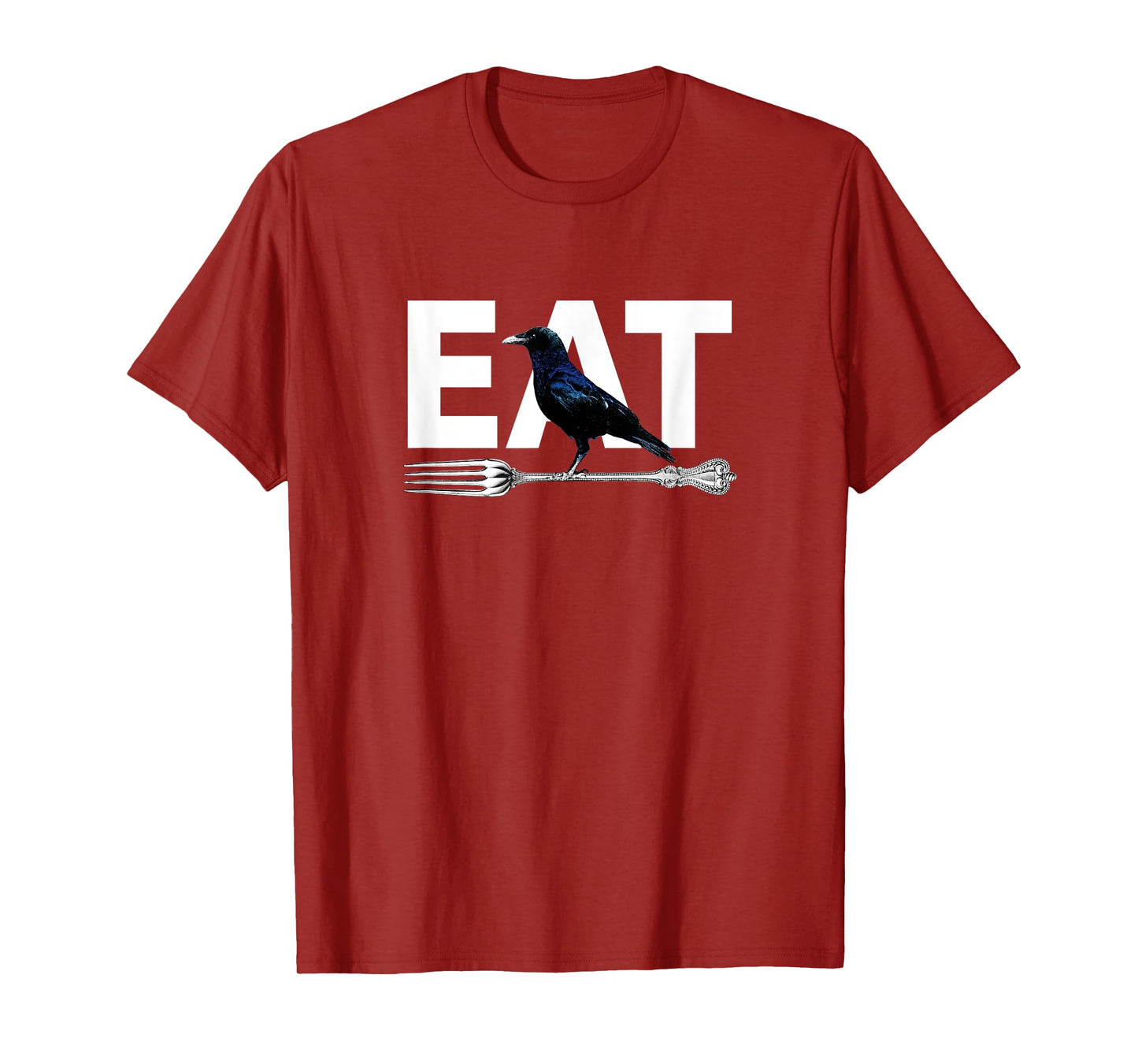 Eat Crow Humor | Black & Blue Crow & Silver Fork Funny Sorry T-Shirt