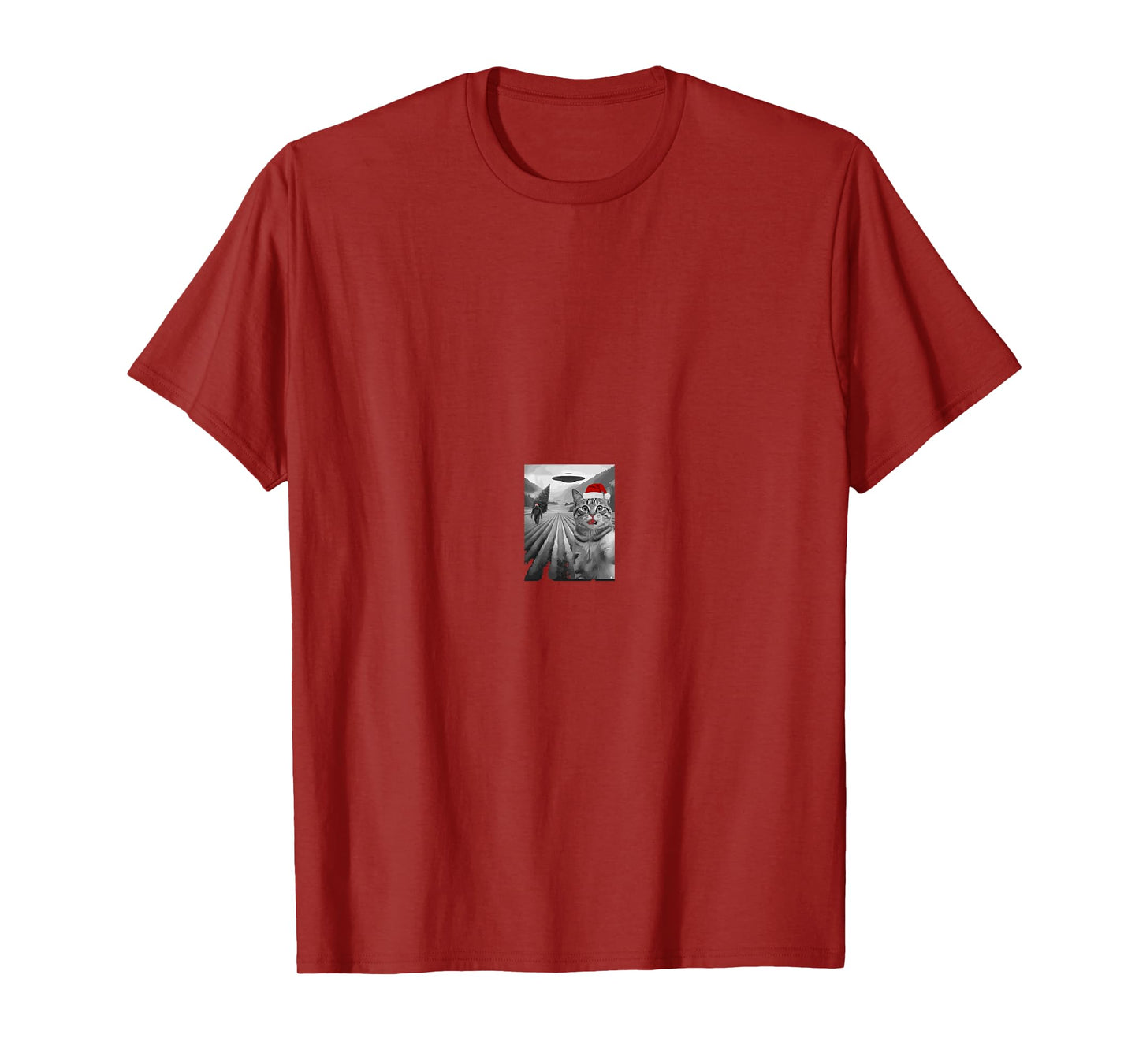 Christmas Cat Selfie Bigfoot Santa UFO Scene Funny T-Shirt