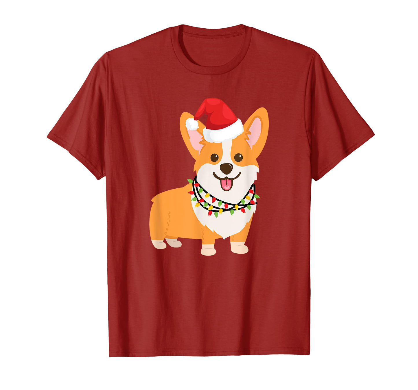 Christmas Corgi Dog, Cartoon Style, Fawn, Red T-Shirt