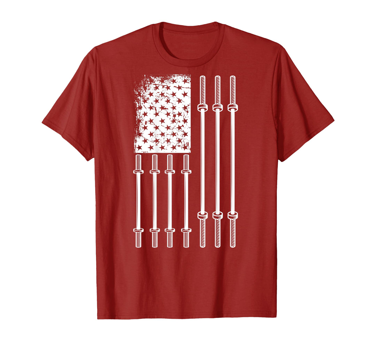 Barbell US Flag Weightlifting Patriotic Back Print Gym Women Kids Men T-Shirt