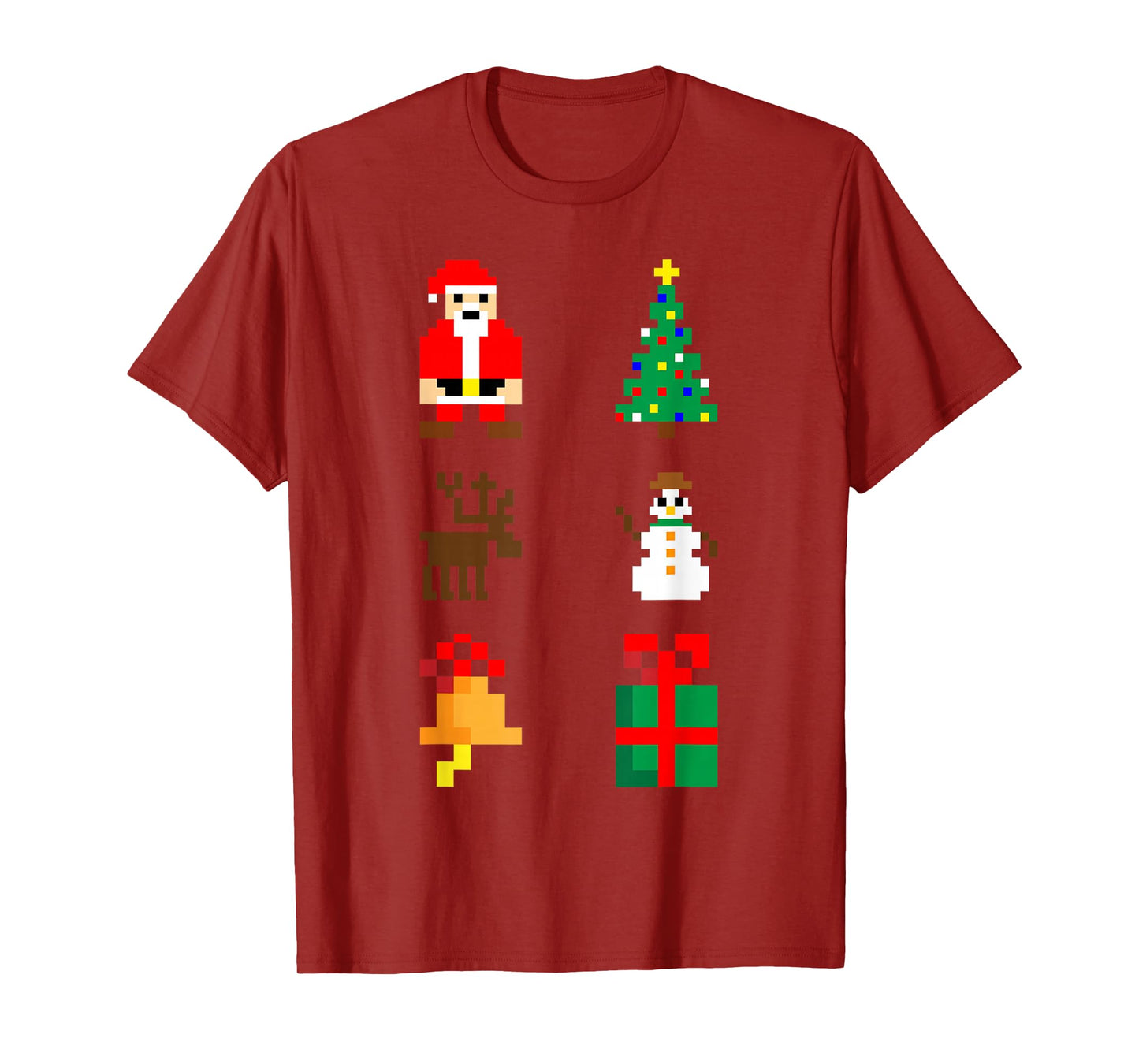 Santa Christmas Tree Deer Snowman Bell Gift Xmas Pixel Art T-Shirt
