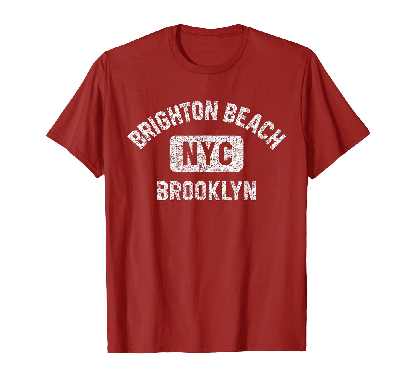 Brighton Beach Brooklyn NYC Gym Style Distressed White Print T-Shirt