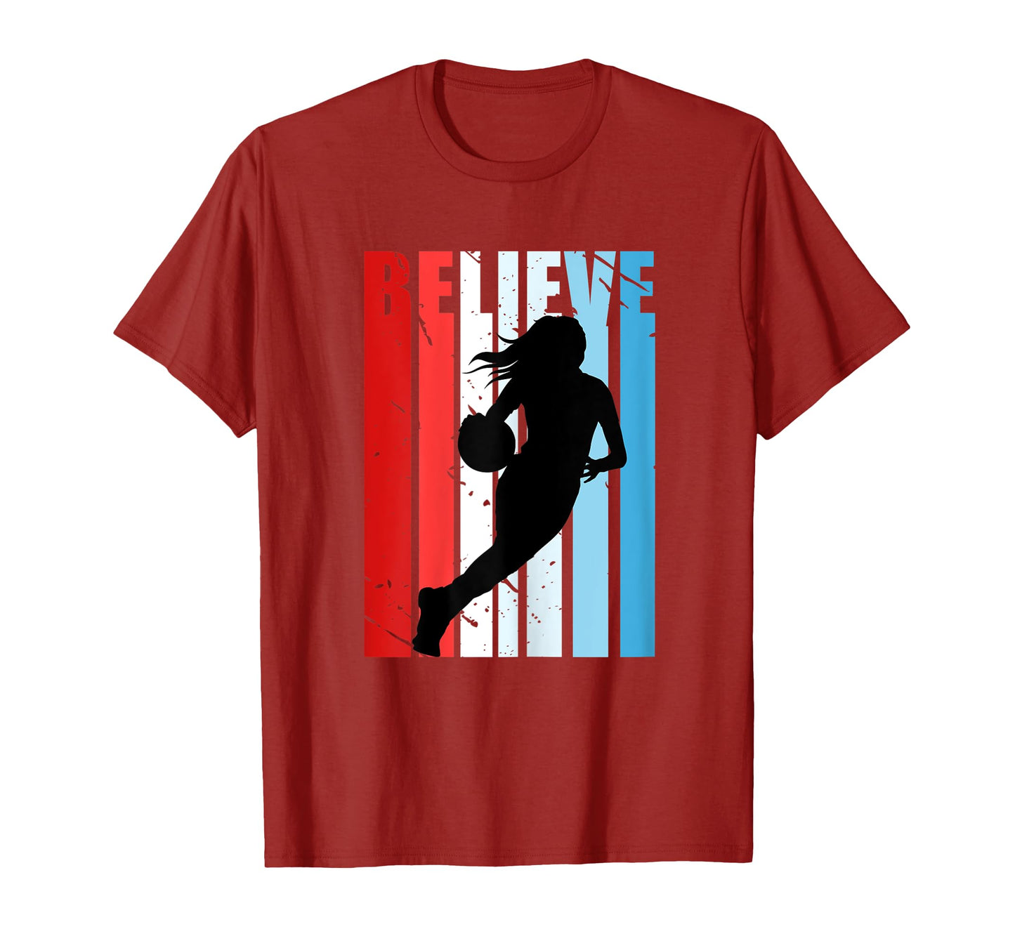 Retro Basketball Girls Woman Motivational Red White Blue USA T-Shirt