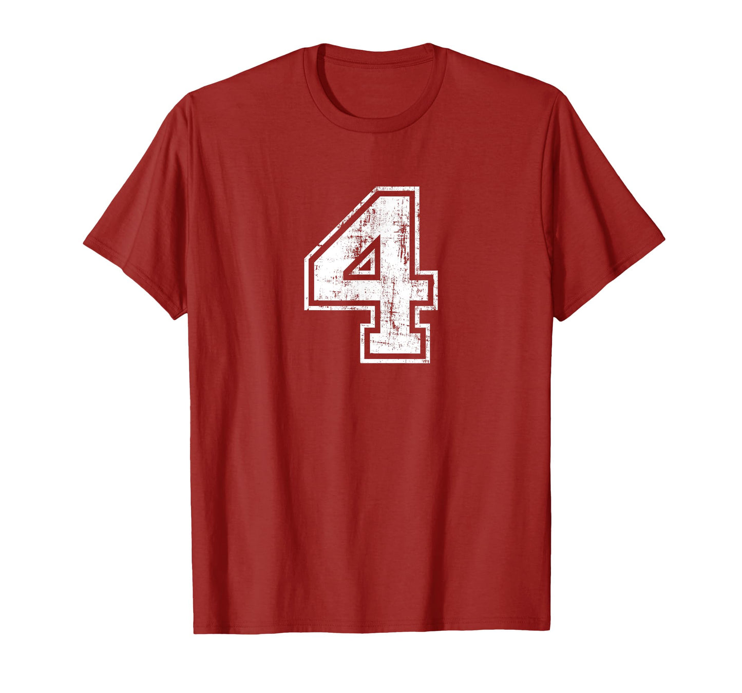 Sport Training Practice Varsity Distressed Numbers Number 4 Four Unisex-Adults Black Cotton 100% T-Shirt Small Crew Neck Short Sleeve