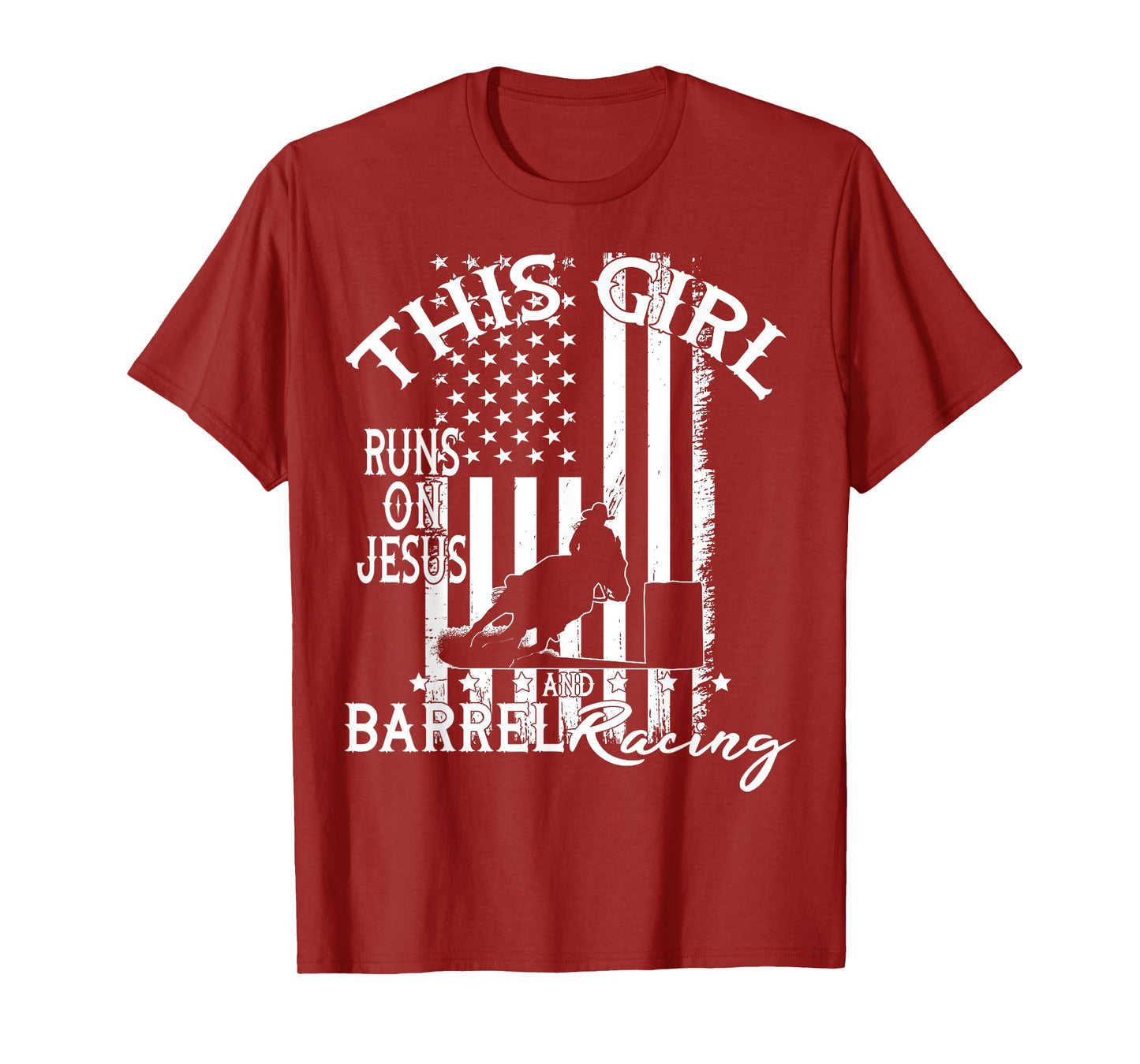 US flag Horse Barrel Racing This Girl runs on Jesus Rodeo T-Shirt