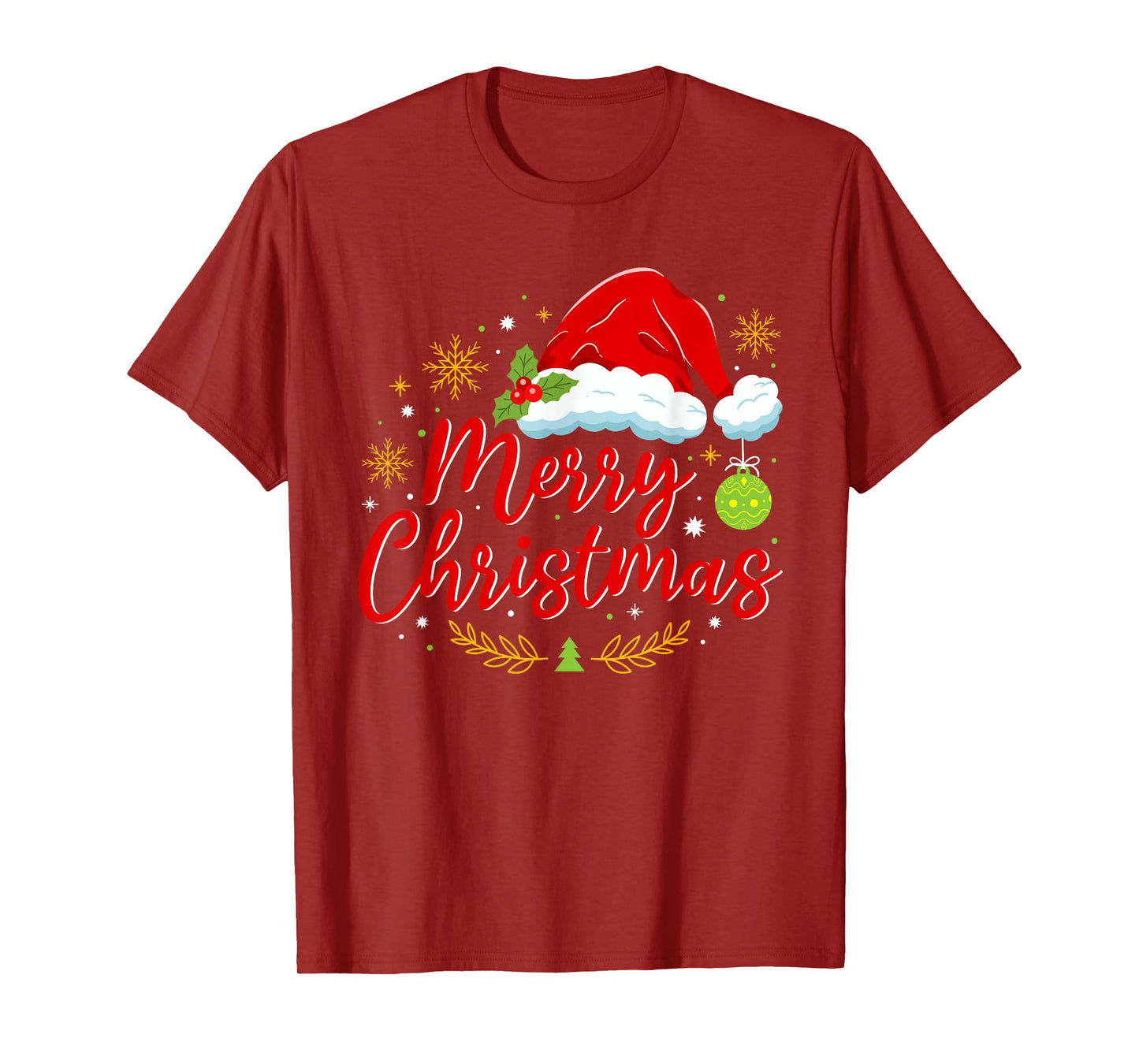 Festive Santa Hat with Holly Merry Christmas Men Women Kids T-Shirt