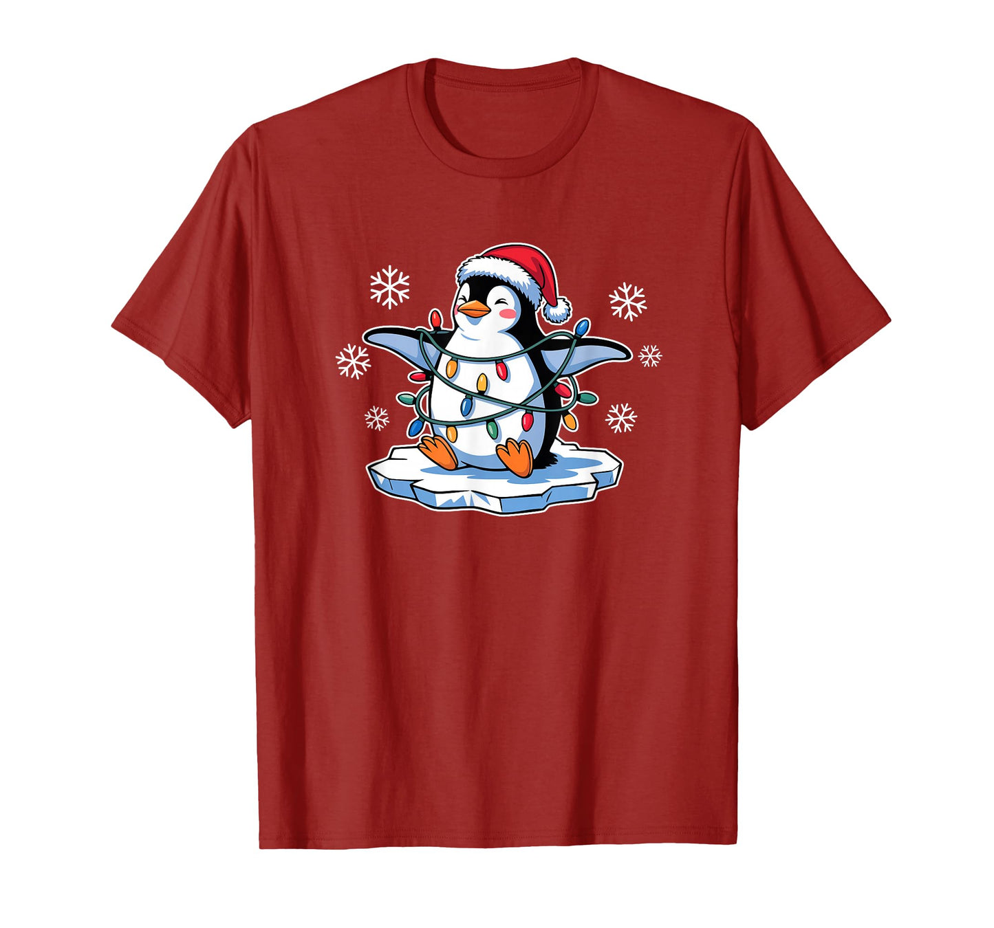 Happy Penguin in Christmas Lights Funny T-Shirt