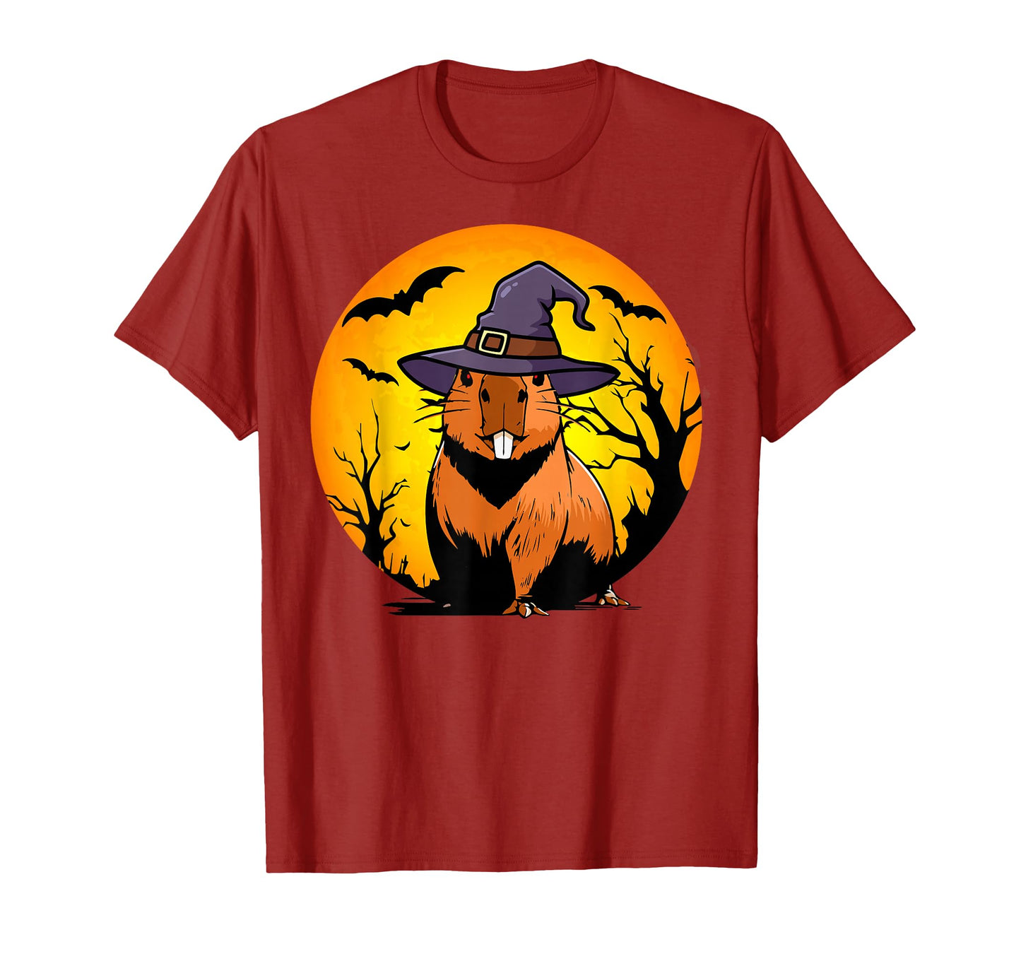 Capybara Witch Hat Halloween Moon Funny Spooky Animal T-Shirt