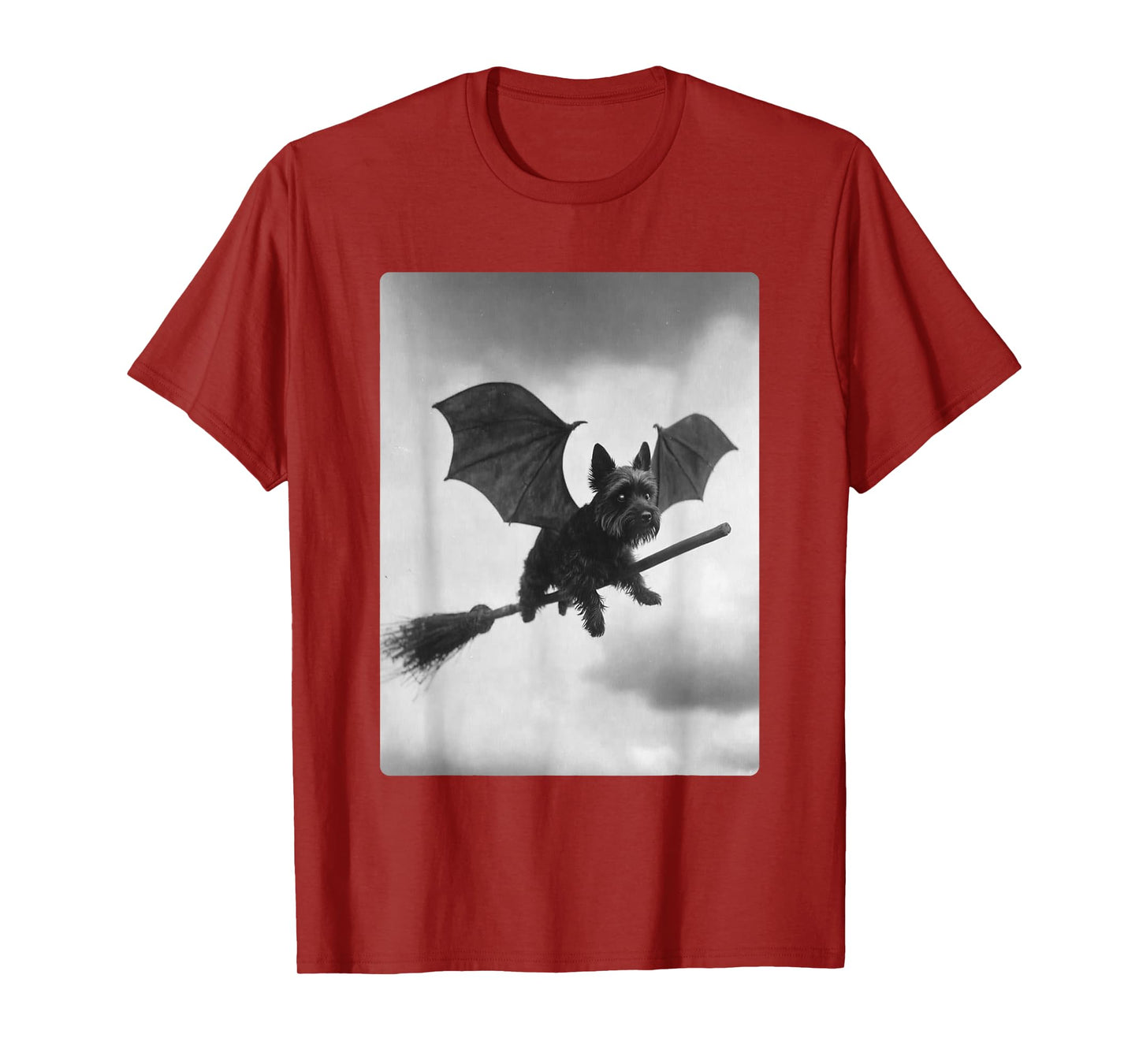 Yorkshire Terrier Witch Broom Bat Wings Spooky Halloween Dog T-Shirt