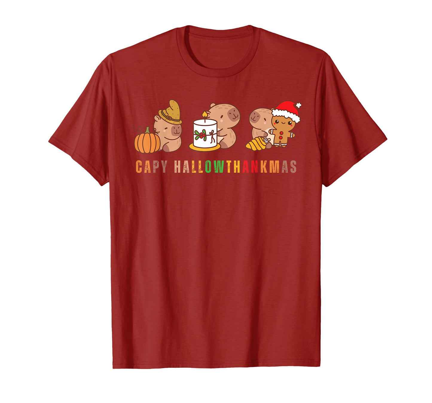 Capy Hallowthankmas Capybaras Halloween Thanksgiving Xmas T-Shirt
