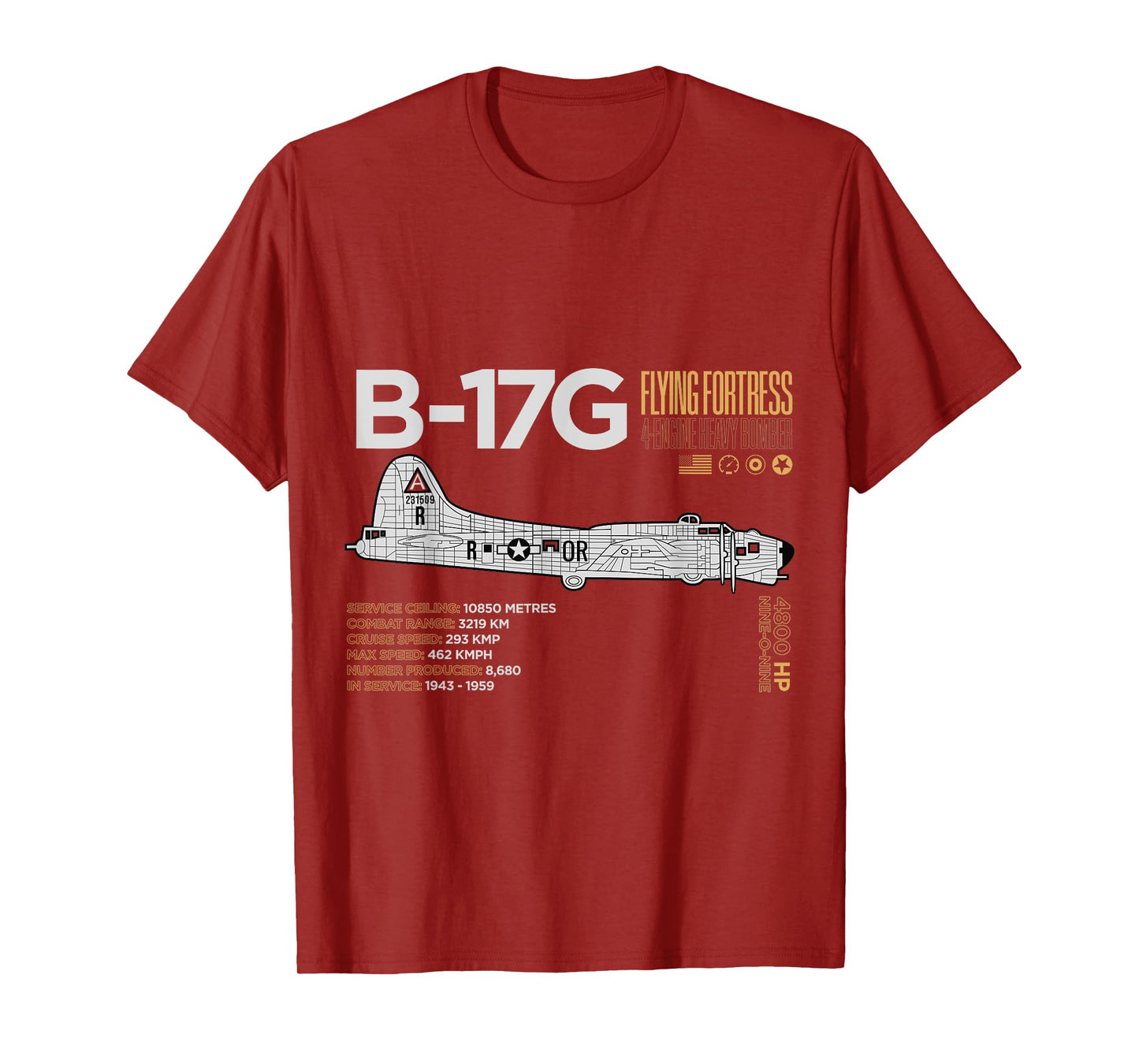 B-17G Flying Fortress Aircraft Schematics T-Shirt