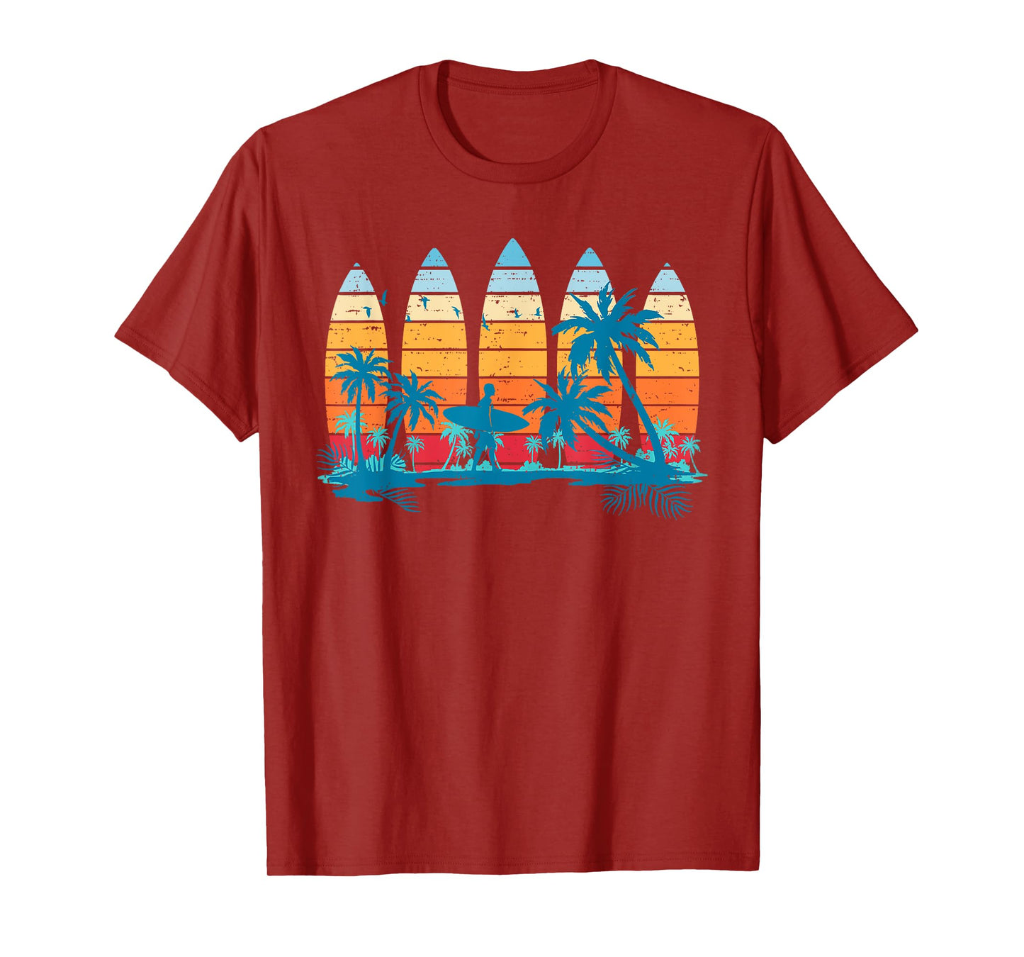 Vintage Surfboard Sunset Surfboarder Retro Surfer Palm Tree T-Shirt