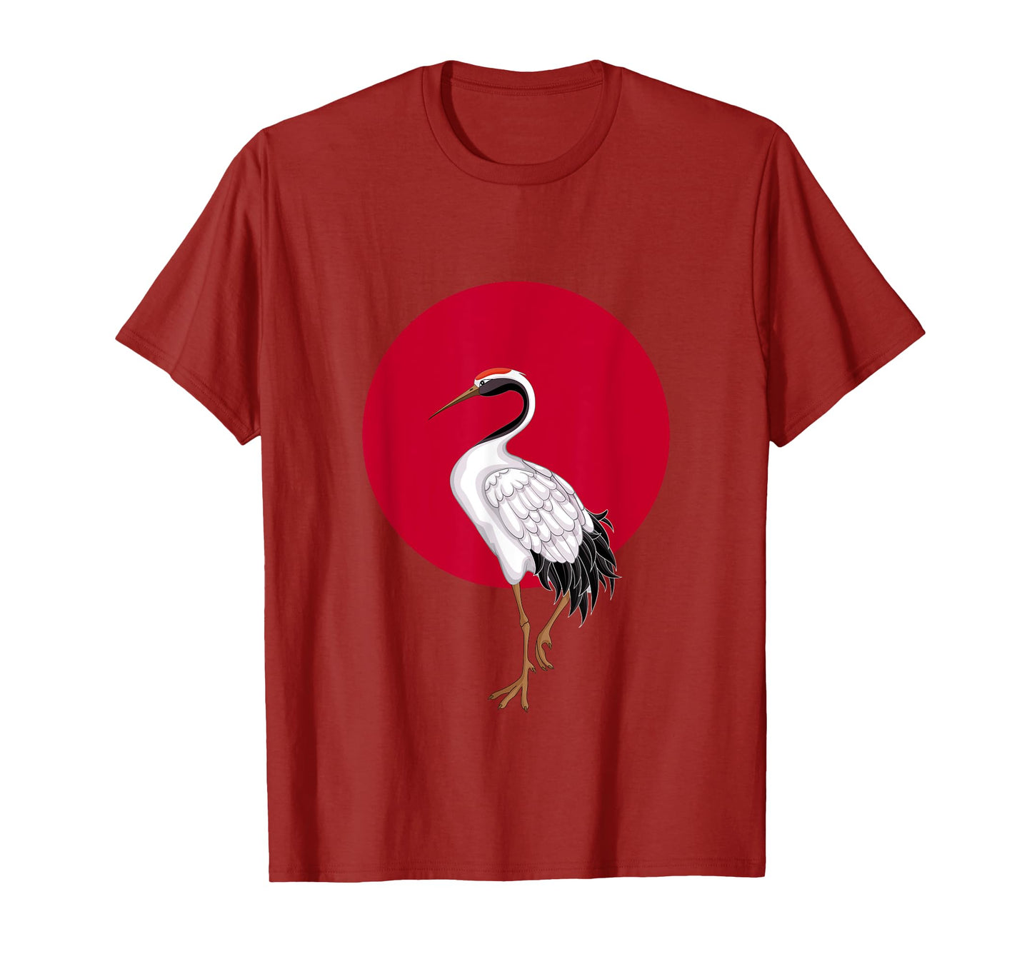 Cool Japan Flag Red Dot With Red Crowned Crane Japanese Bird T-Shirt