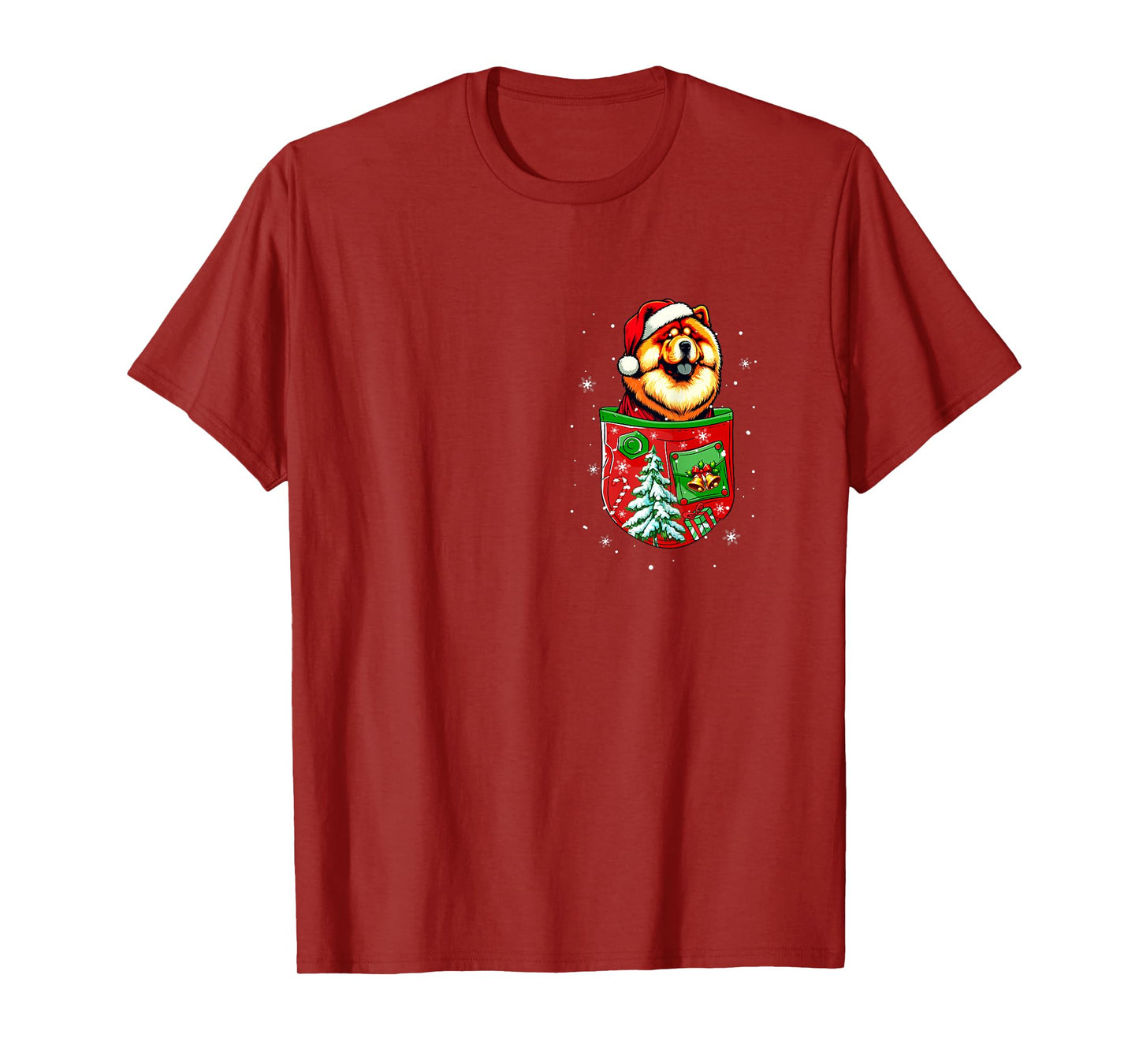 Santa Chow Chow in Pocket Owner Christmas Tree Bells T-Shirt