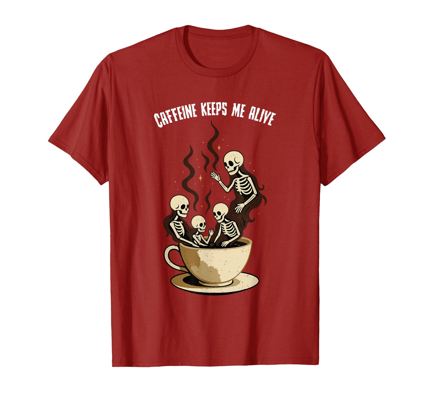 Caffeine Keeps Me Alive Halloween Skeleton Coffee Lover T-Shirt
