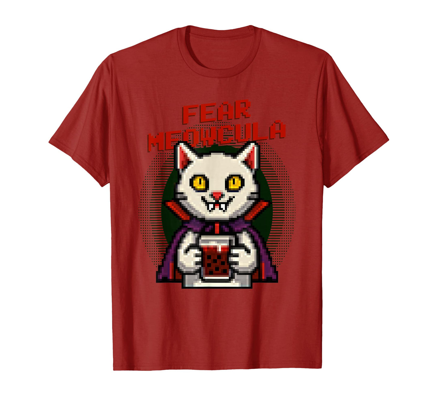 Fear Meowcula Funny Pixel Art Vampire Cat Halloween T-Shirt