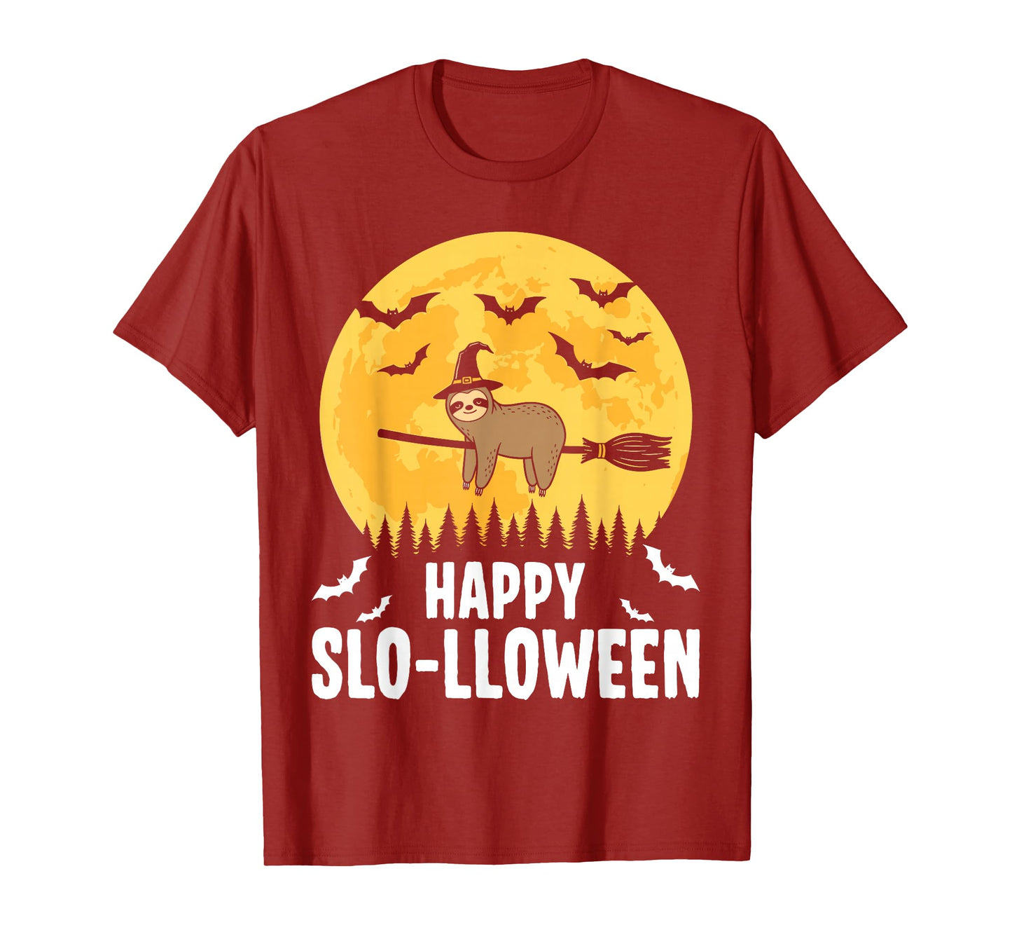 Happy Slo-lloween Funny Halloween Sloth Flying Witch T-Shirt