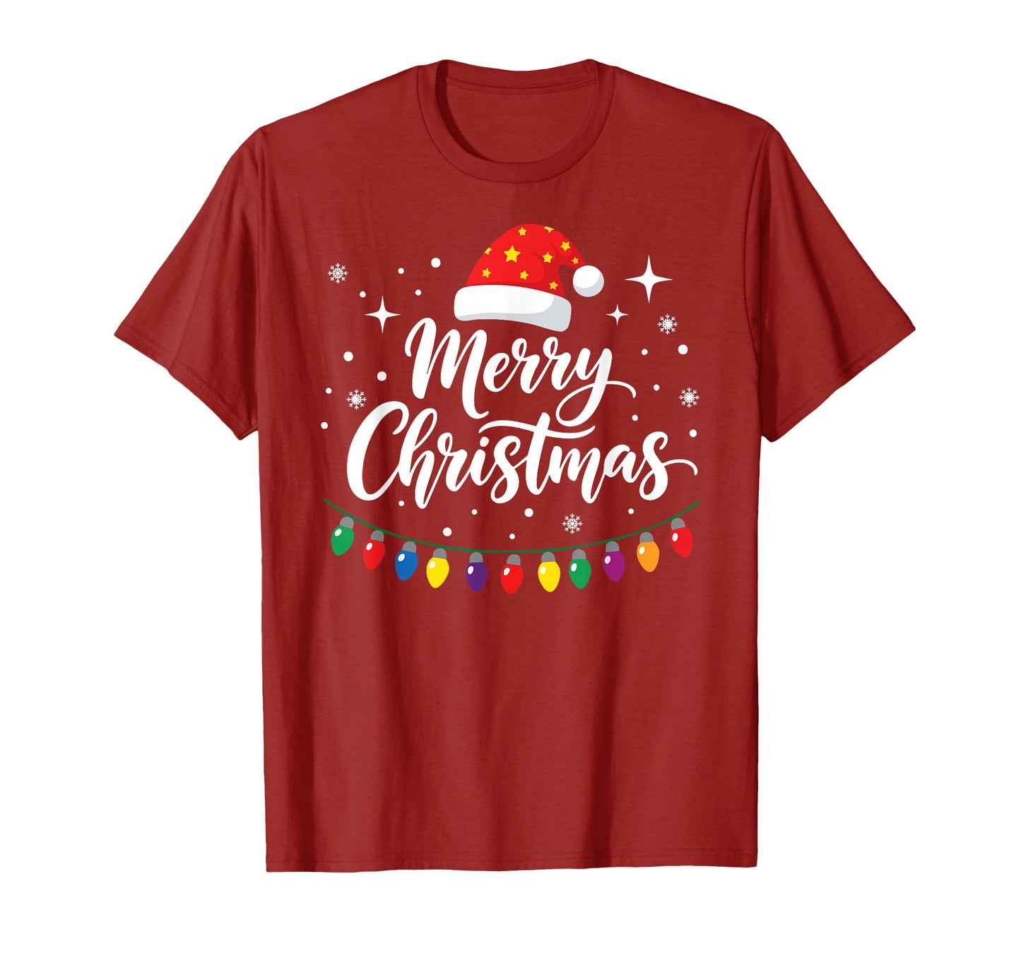 Merry Christmas Lights Red Santa Hat Xmas Family Men Women T-Shirt