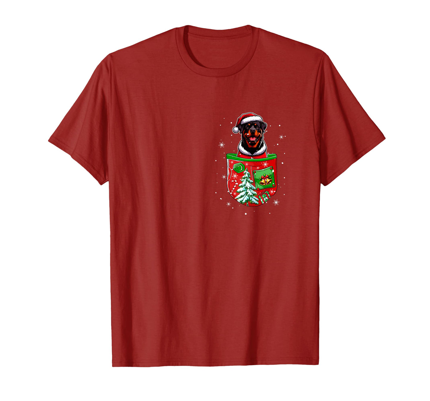 Santa Rottweiler in Pocket Owner Christmas Tree Bells T-Shirt