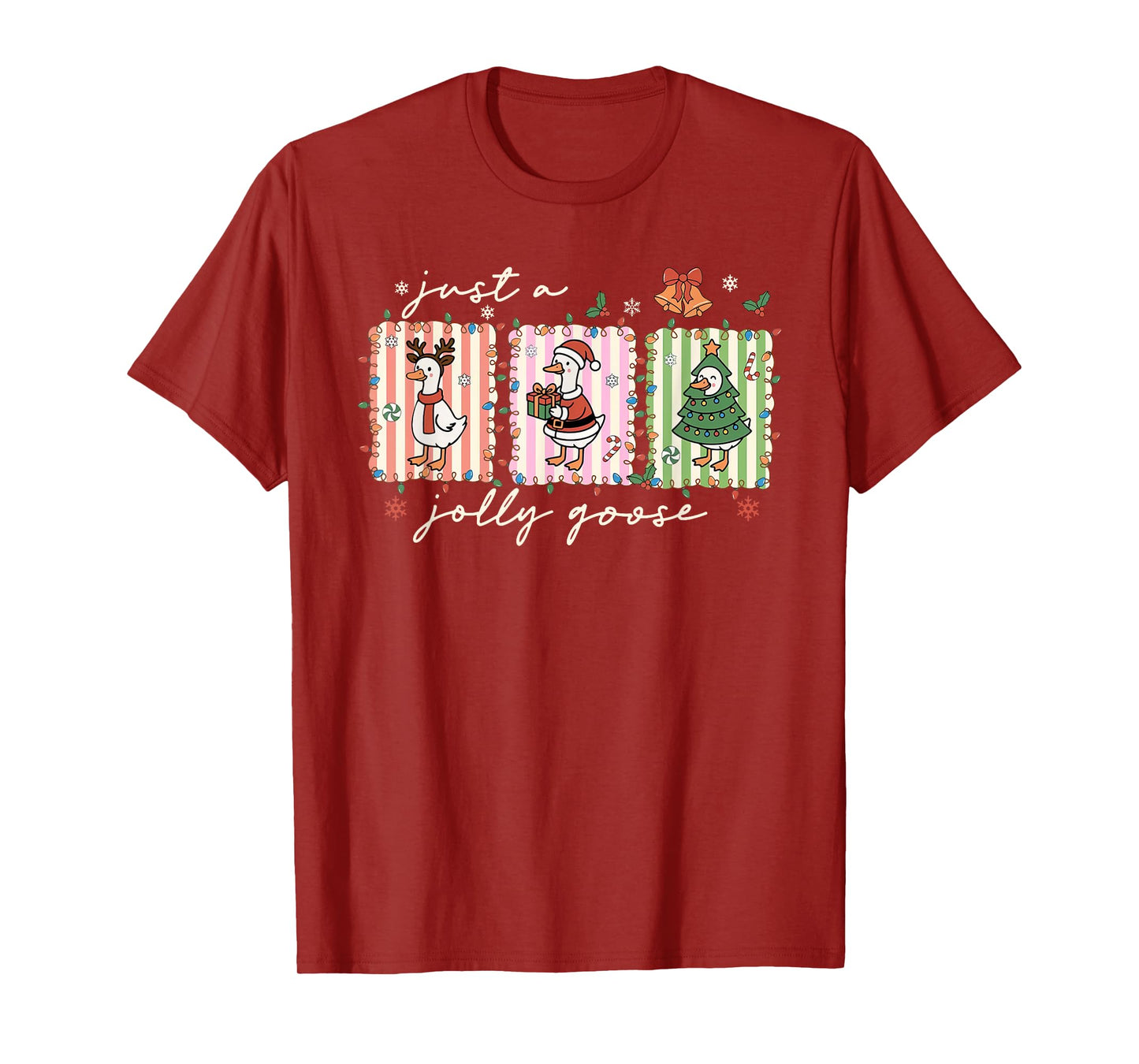 Just A Jolly Goose Funny Goose Santa Reindeer Cute Christmas T-Shirt