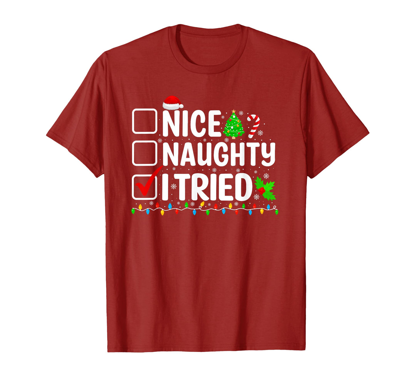 Nice Naughty I Tried Christmas List Family Xmas Pajamas T-Shirt