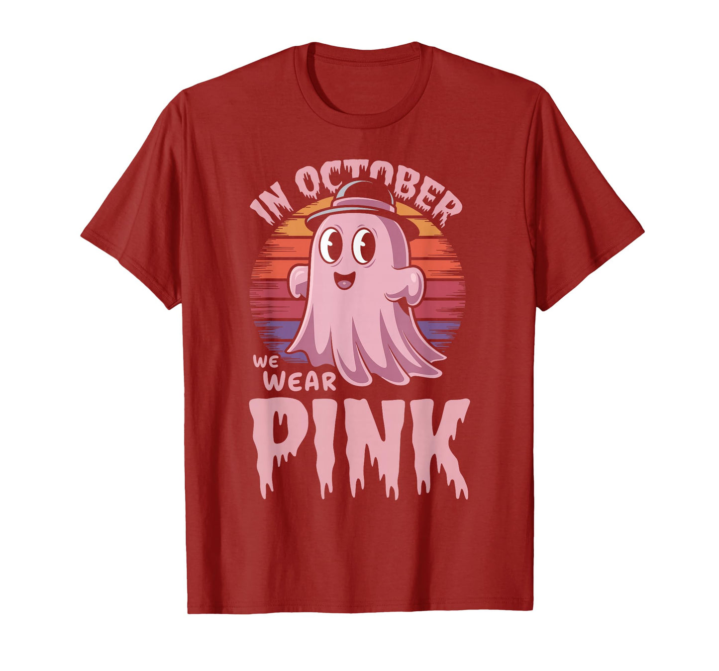 in October We Wear Pink Ghost Witch Breast Cancer Awareness T-Shirt